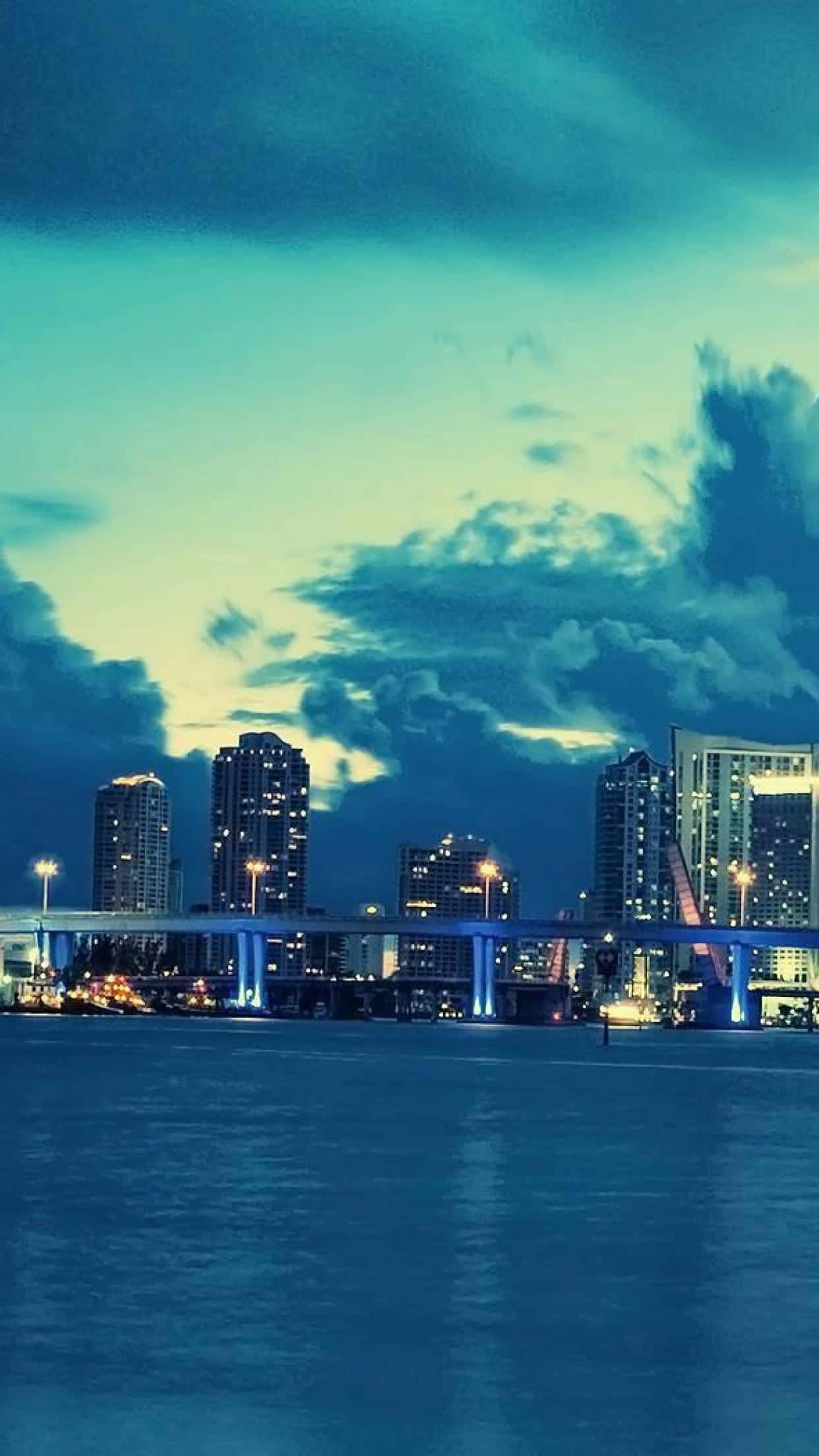 Miami skyline, dusk, glowing skyscrapers, Full HD Phone Wallpaper