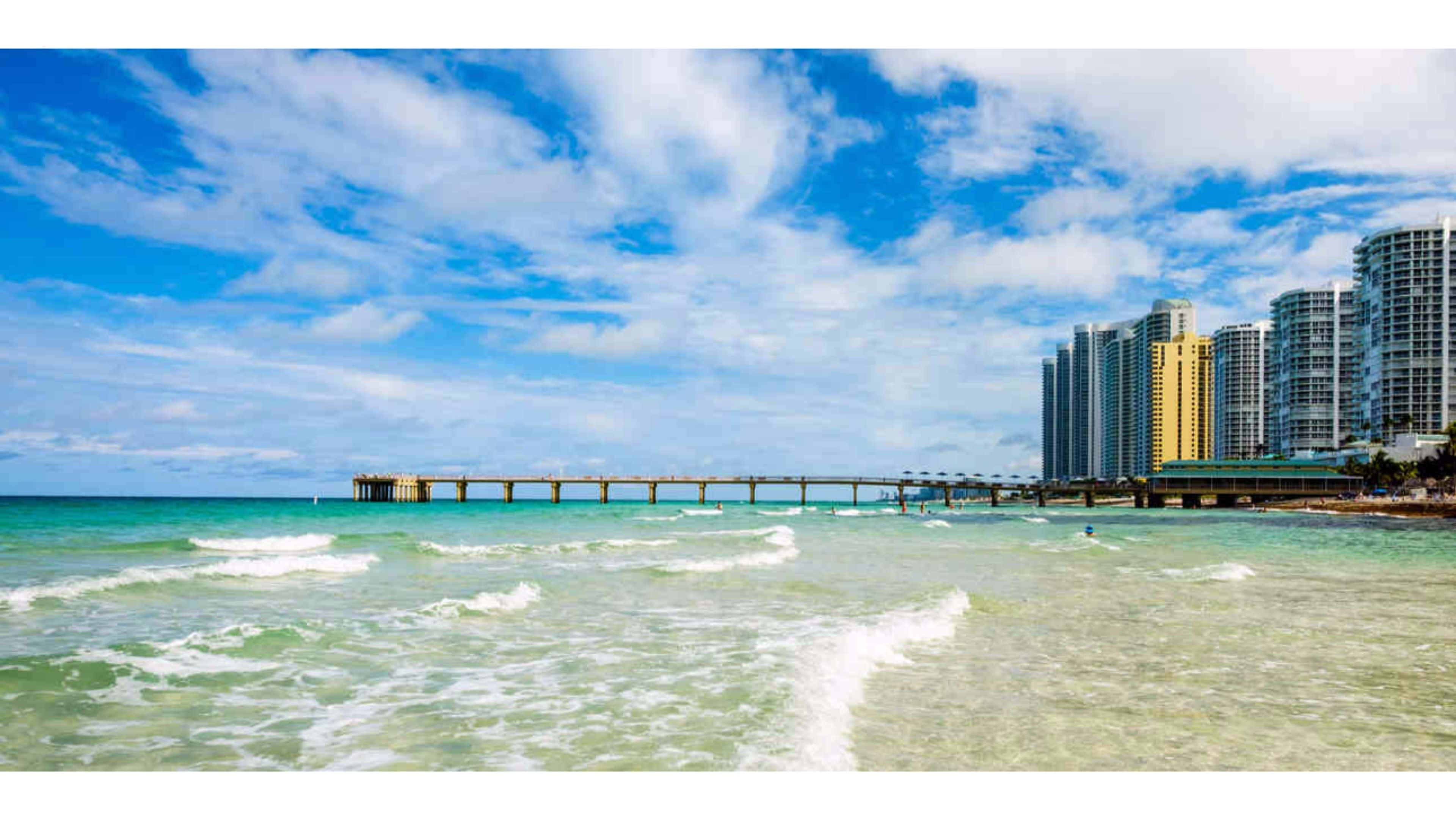 Miami, turquoise waves, long pier, 4K Desktop Wallpaper