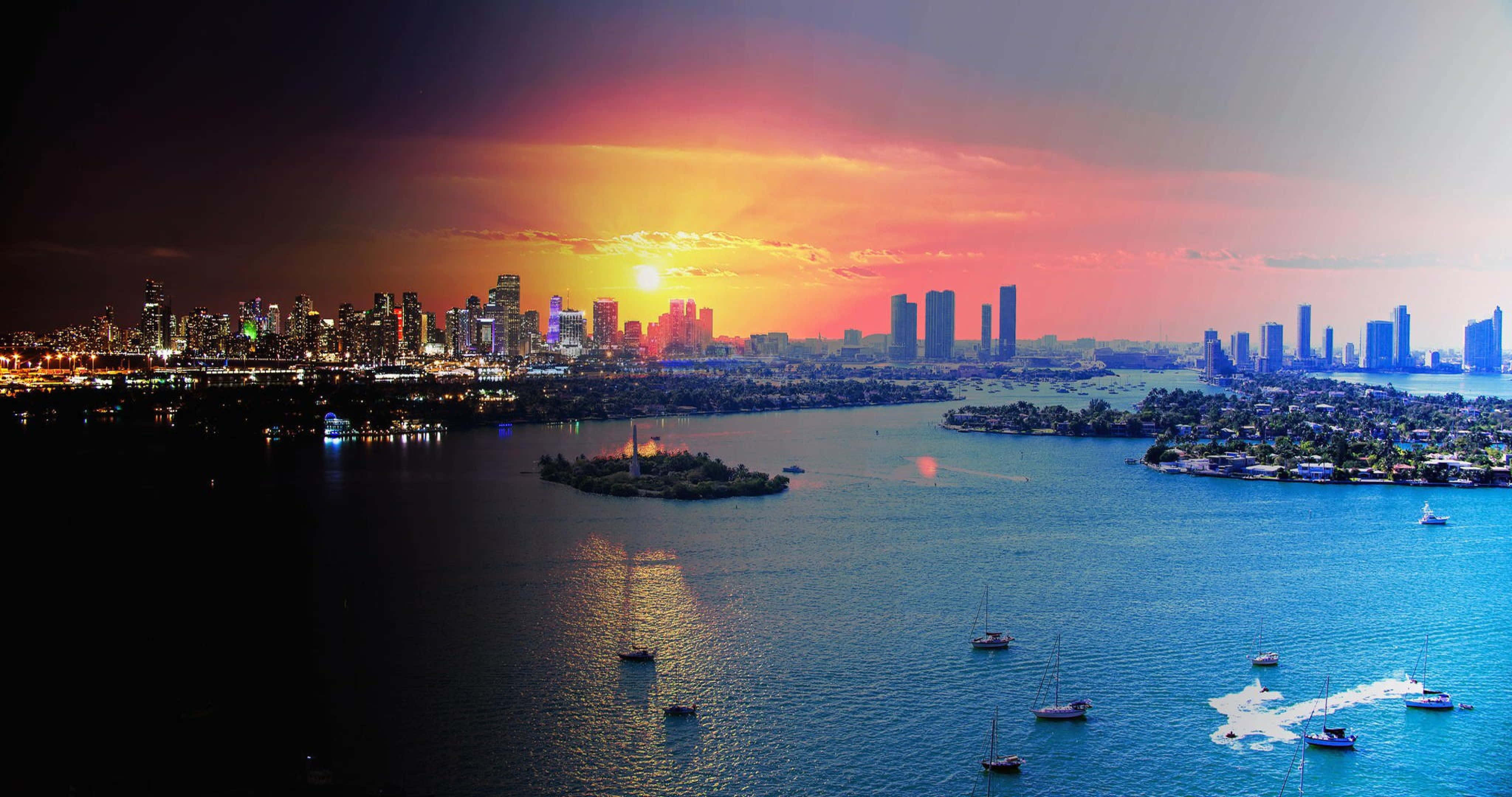 Miami, sunset, city skyline, 4K Desktop Wallpaper