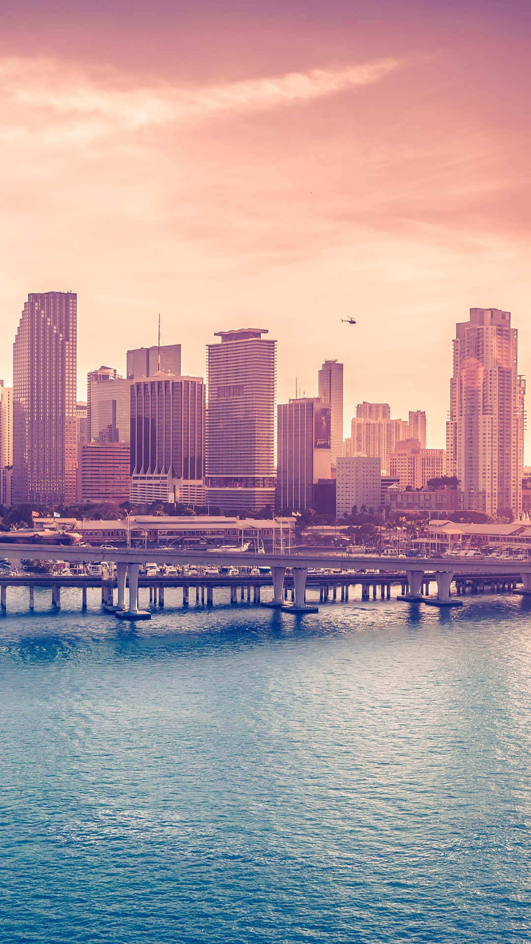 Miami, city skyline, sunset, Full HD Phone Wallpaper