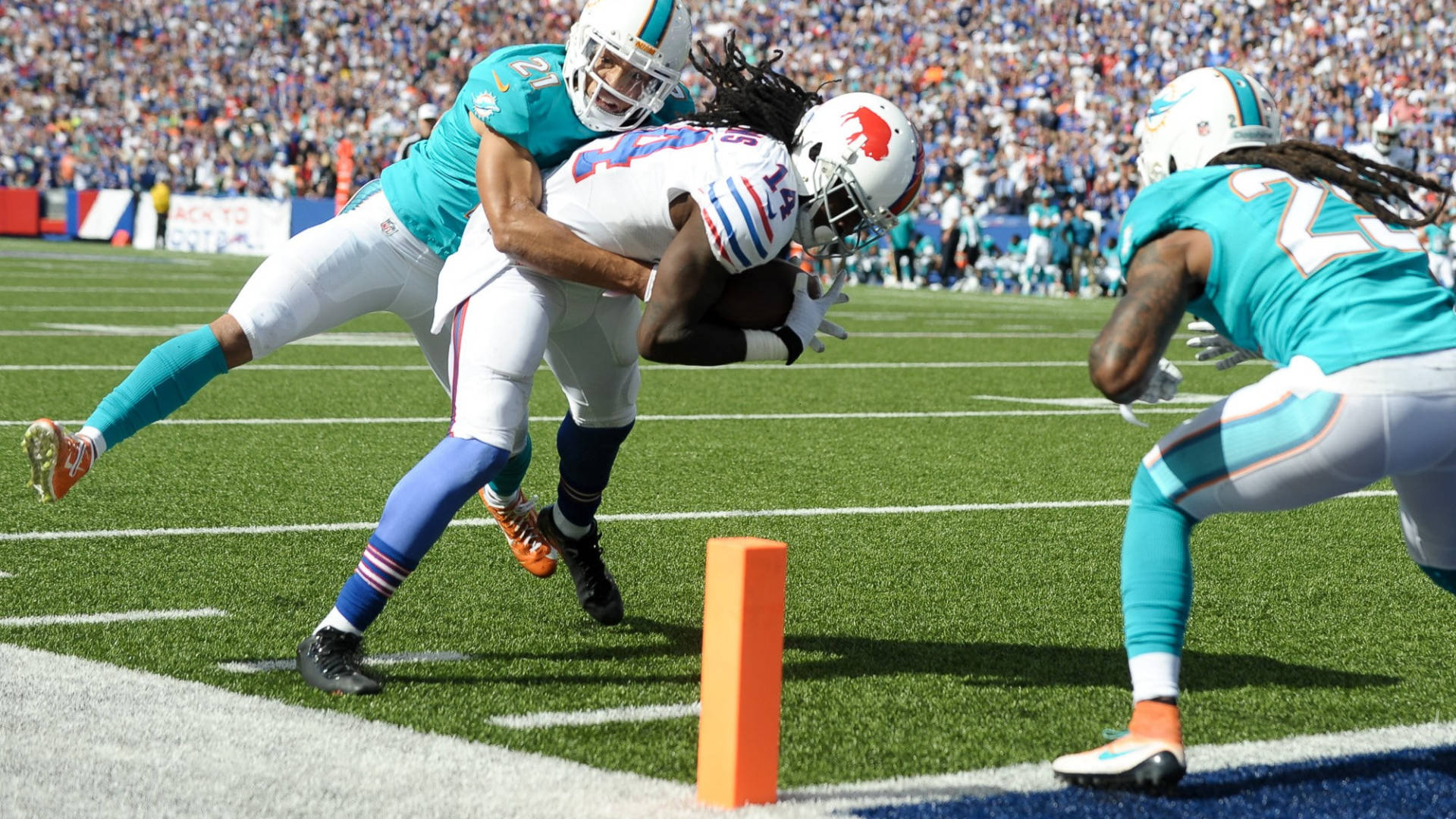 Miami Dolphins, teal-uniformed defenders, white, Full HD Desktop Wallpaper