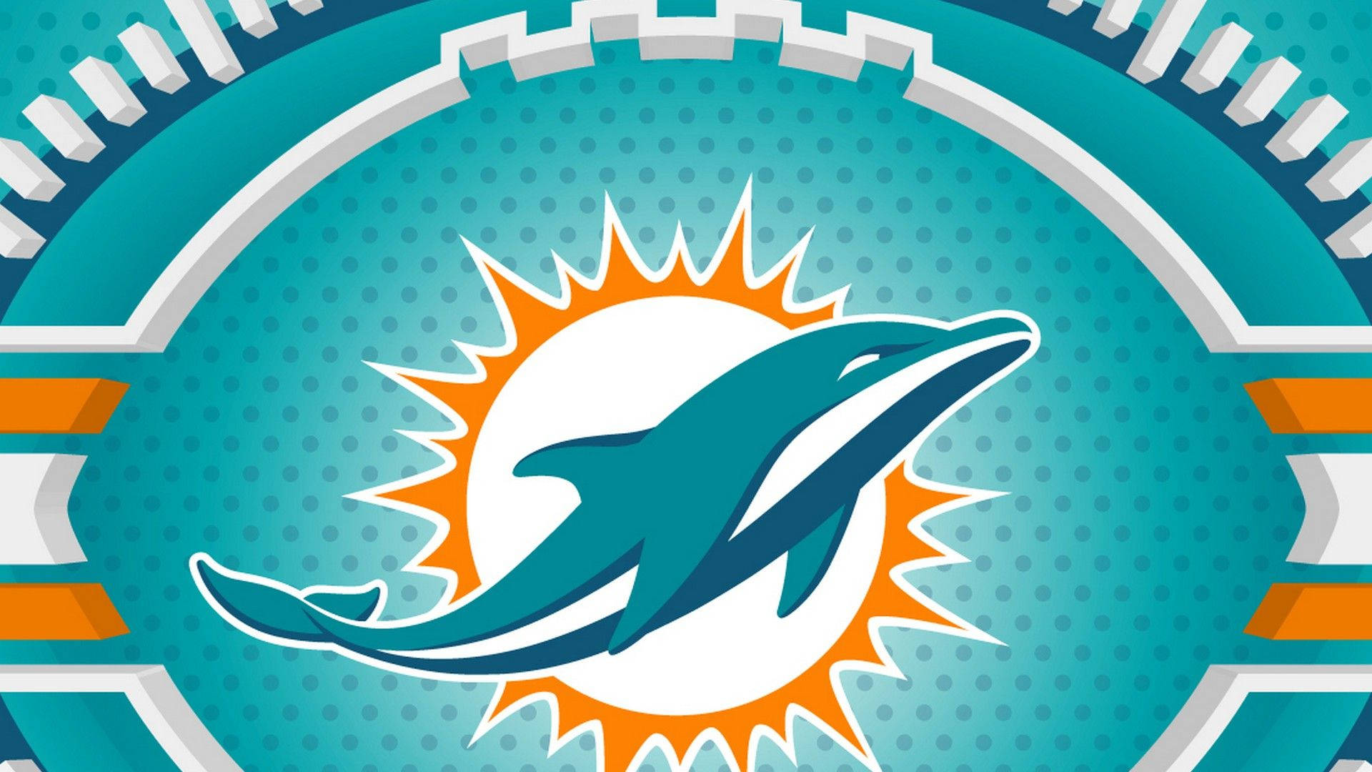 Miami Dolphins, leaping dolphin, teal sunburst pattern, Full HD Desktop Wallpaper