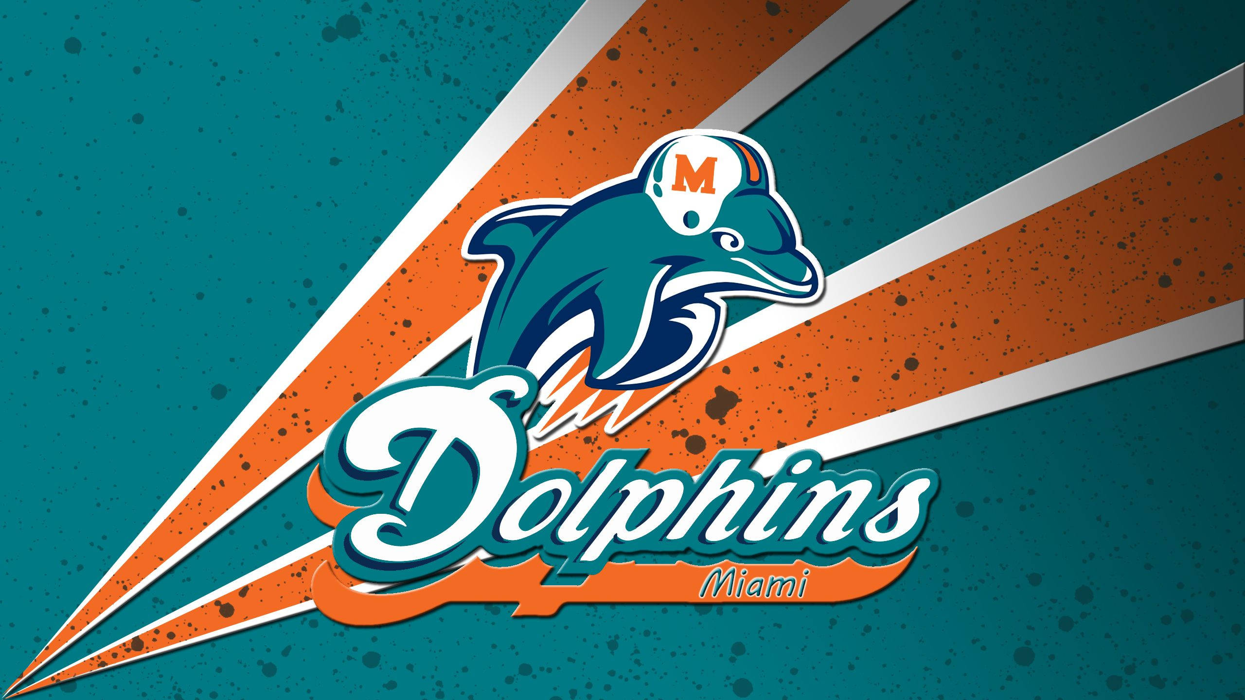 Miami Dolphins, leaping dolphin, orange teal stripes, 2K Desktop Wallpaper