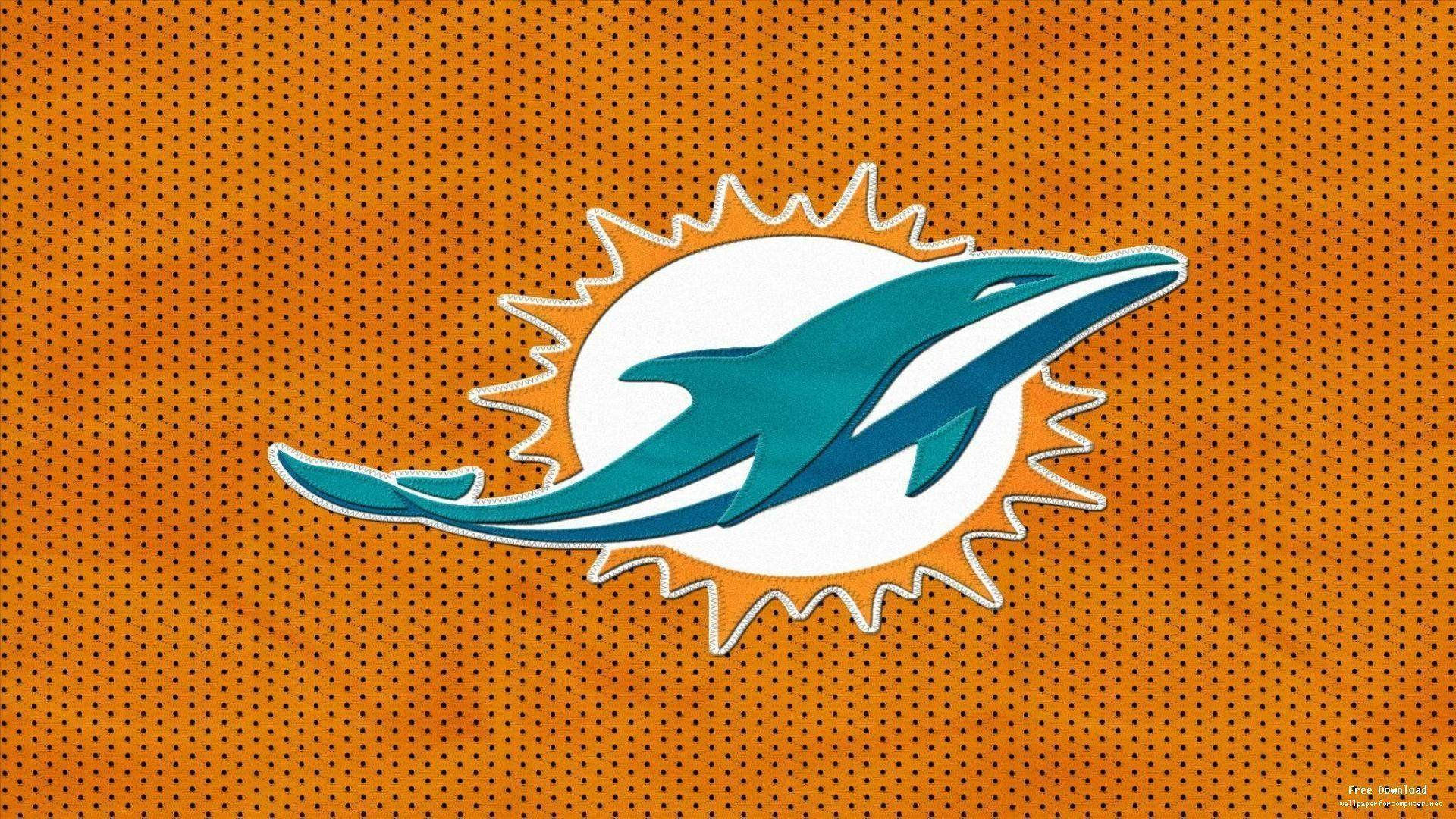 Miami Dolphins, orange perforated background, teal dolphin logo, Full HD Desktop Wallpaper