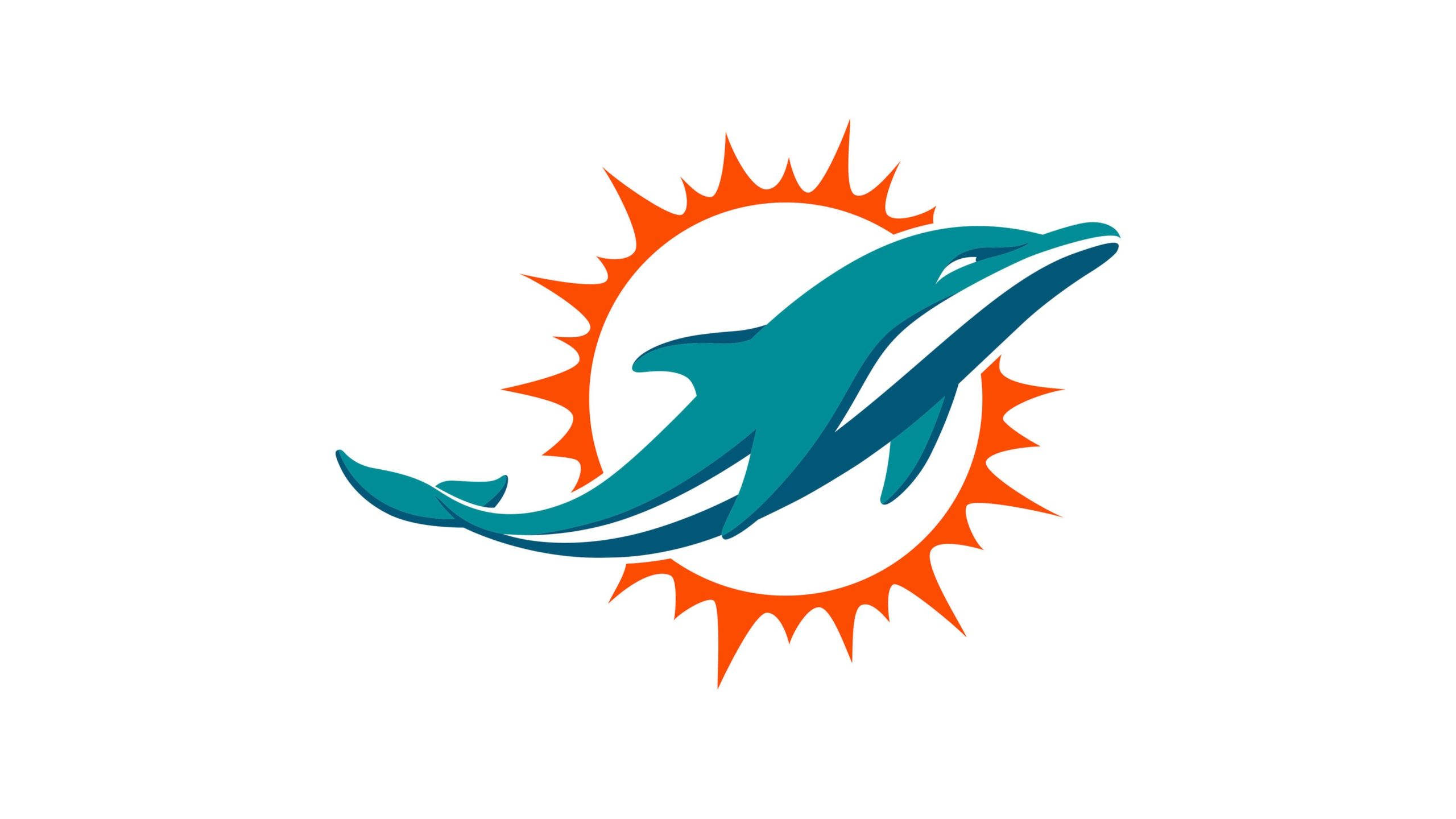 Miami Dolphins, teal dolphin, orange spiked sunburst, 2K Desktop Wallpaper