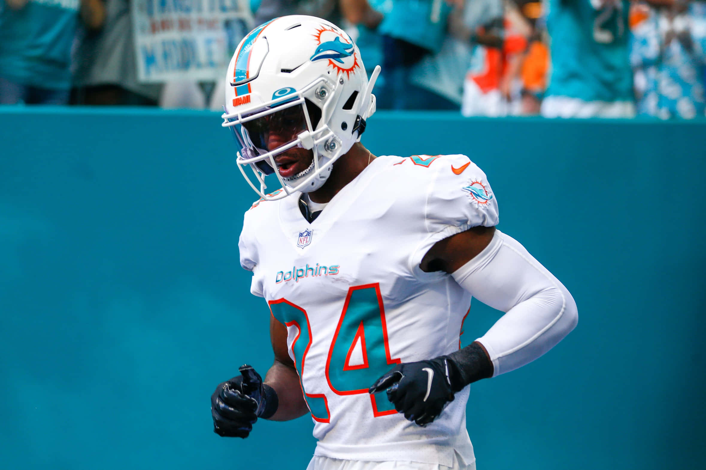 Miami Dolphins, white jersey, number 24, Full HD Desktop Wallpaper