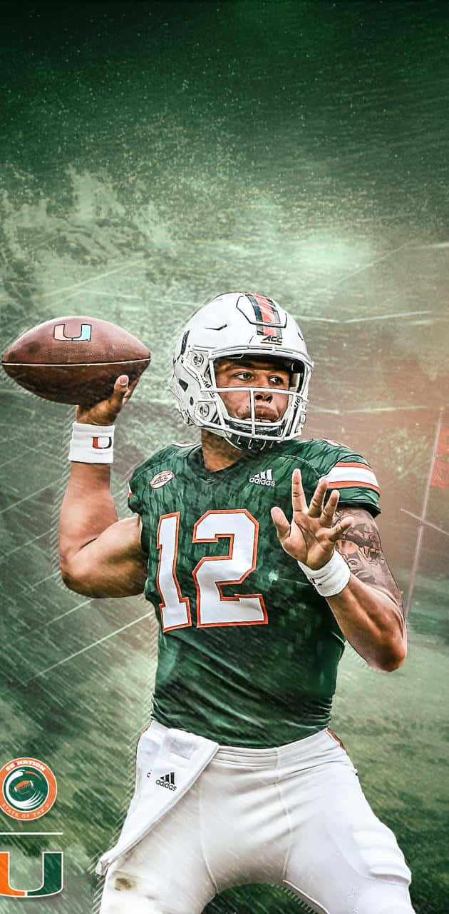 Miami Hurricanes, green and white uniform, football player, HD Phone Wallpaper