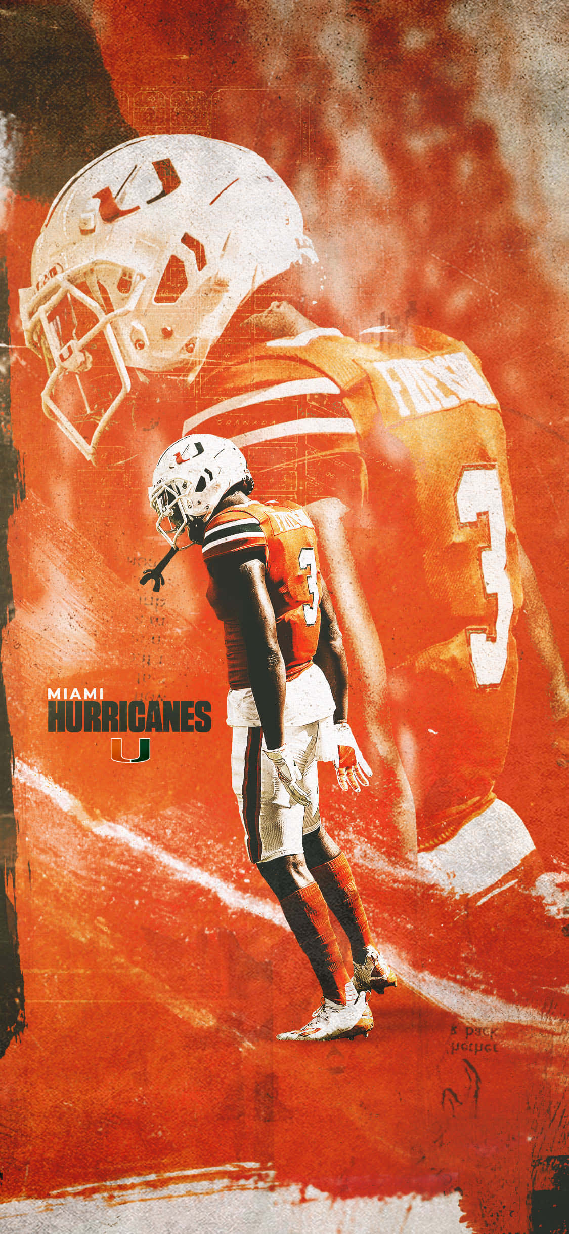 Miami Hurricanes, orange and white gear, football player, Full HD Phone Wallpaper