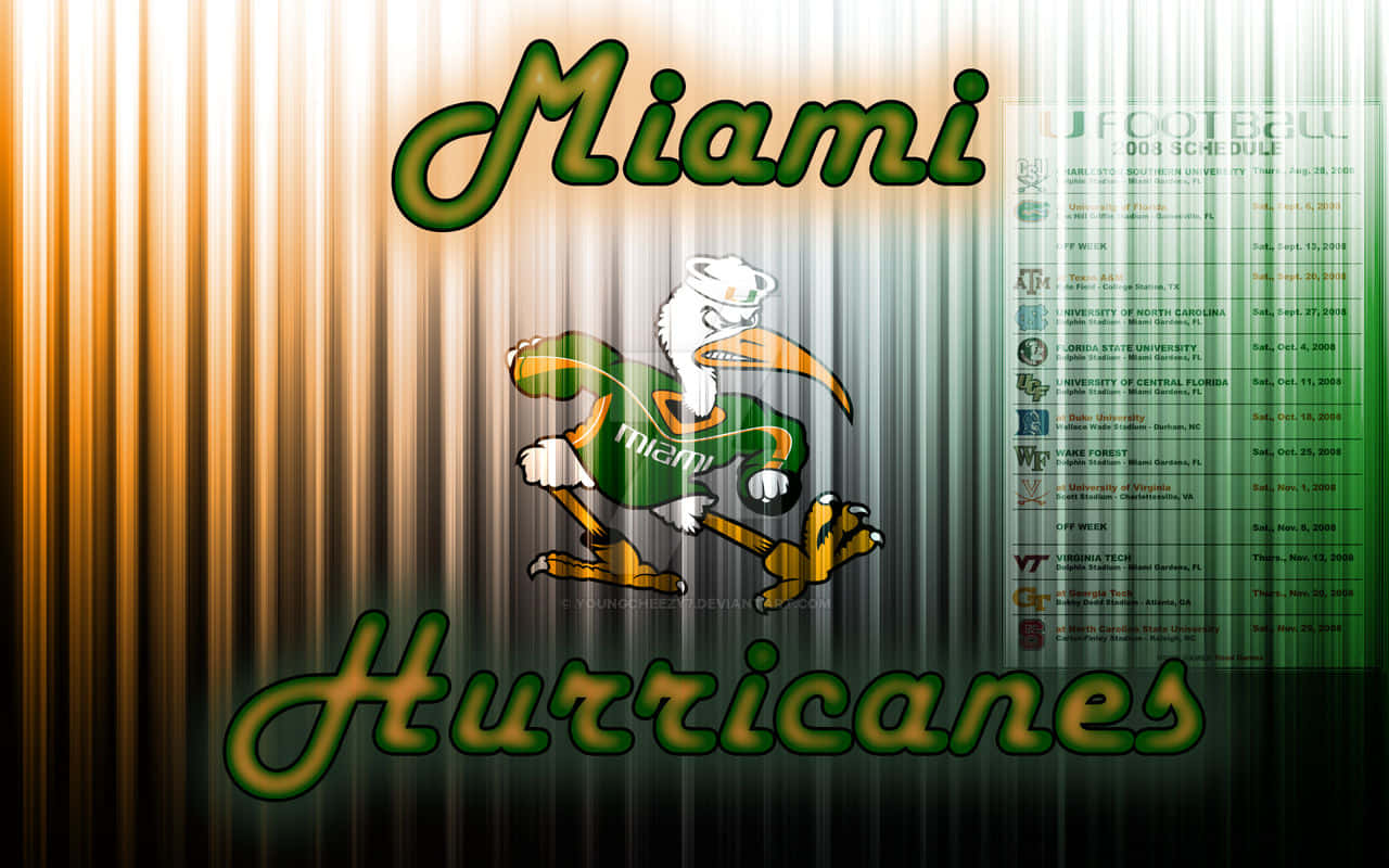 Miami Hurricanes, green and gold, gradient striped background, HD Desktop Wallpaper