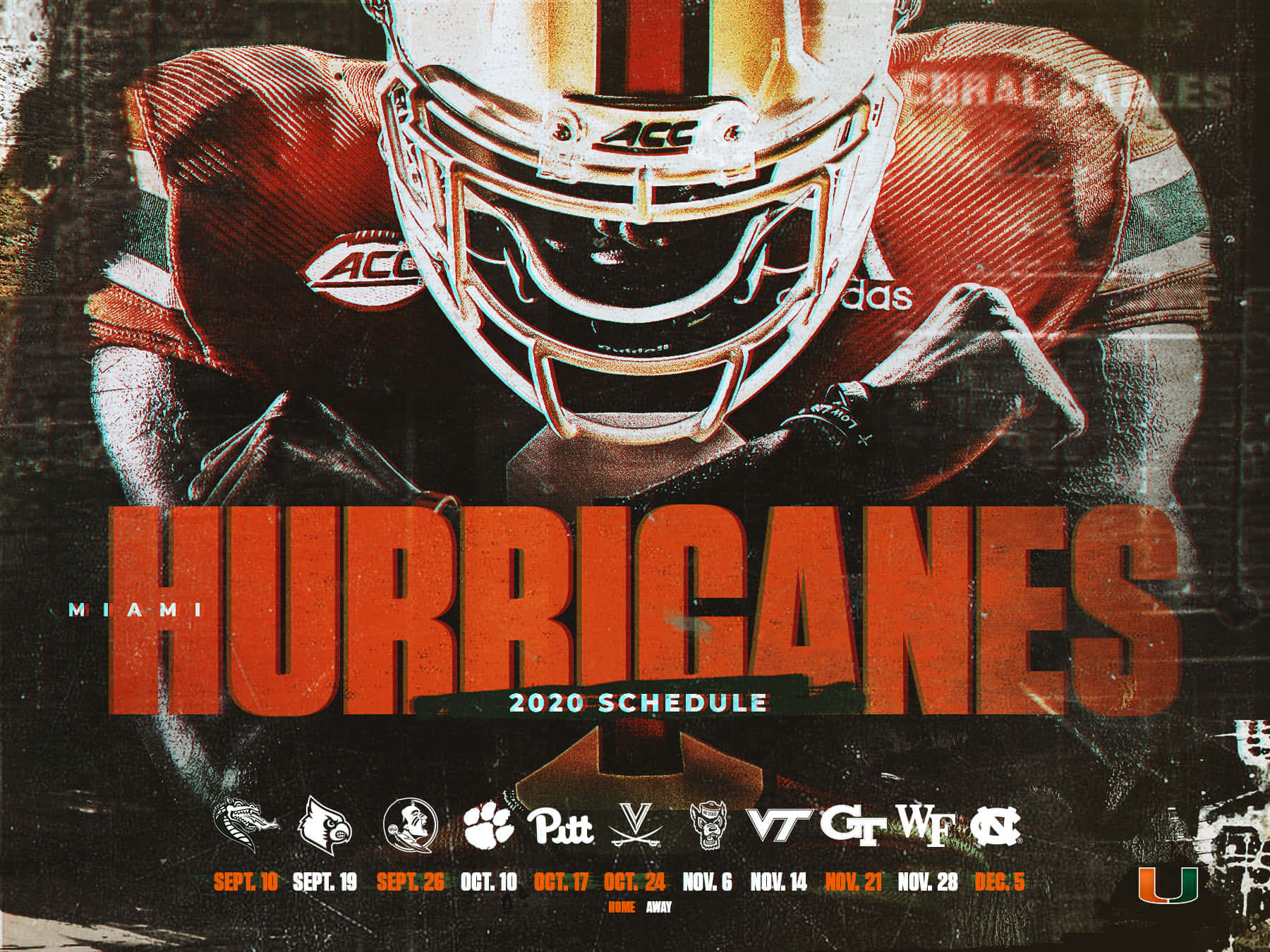 Miami Hurricanes, 2020 Schedule, orange text, HD Desktop Wallpaper