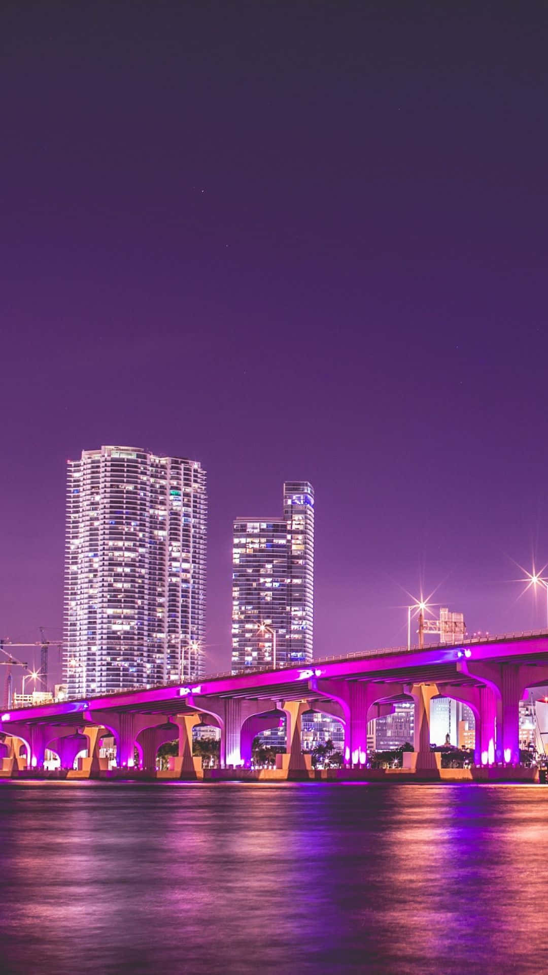 Miami, iPhone, purple-lit bridge, Full HD Phone Wallpaper