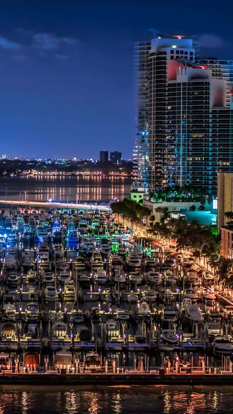 Miami, iPhone, nighttime cityscape, HD Phone Wallpaper