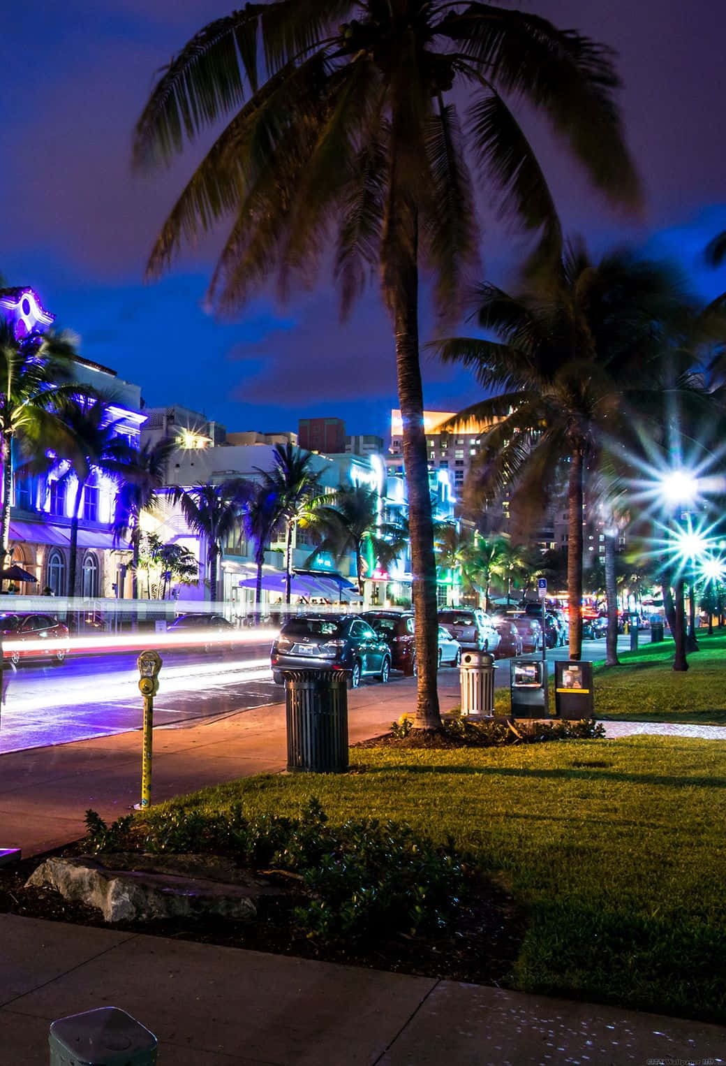 Miami, iPhone, nighttime city street, HD Phone Wallpaper