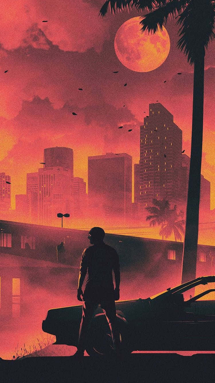 Miami iPhone, sunset, car, HD Phone Wallpaper