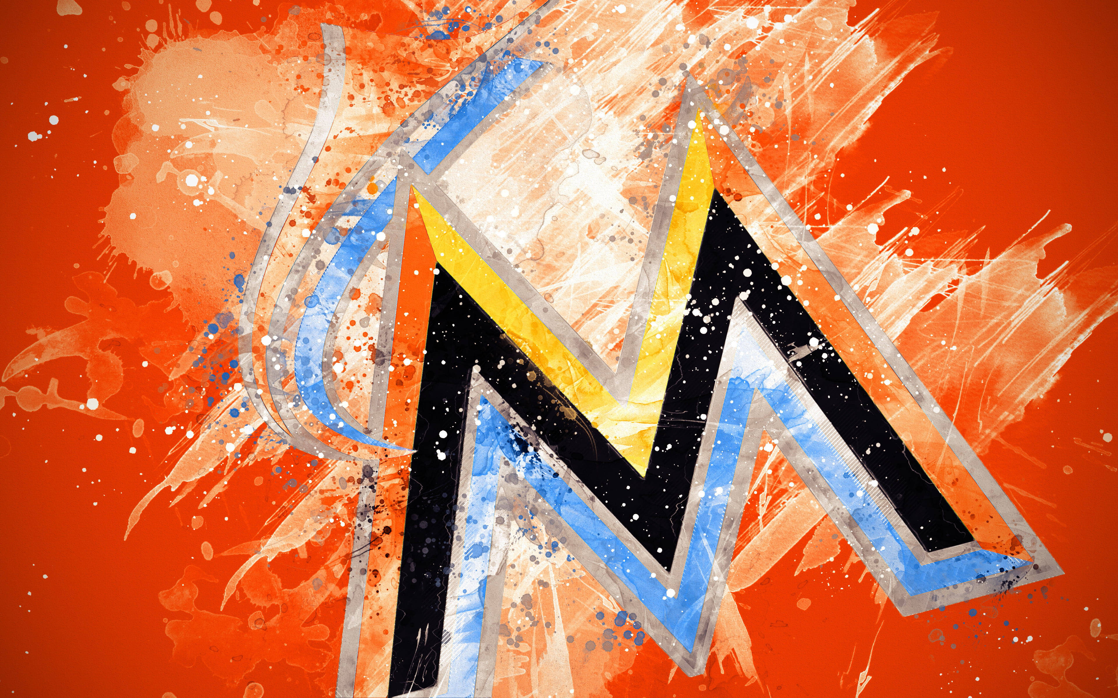 Miami Marlins, letter M, black yellow and blue accents, 4K Desktop Wallpaper