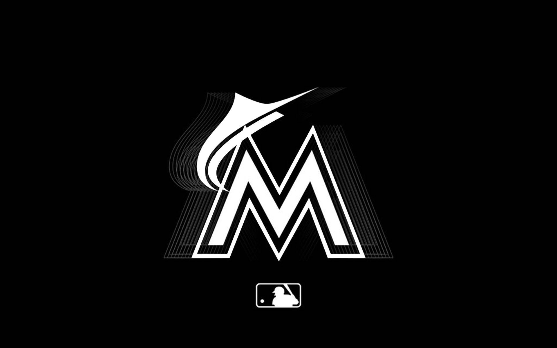 Miami Marlins, white stylized M logo, dynamic lines, Full HD Desktop Wallpaper