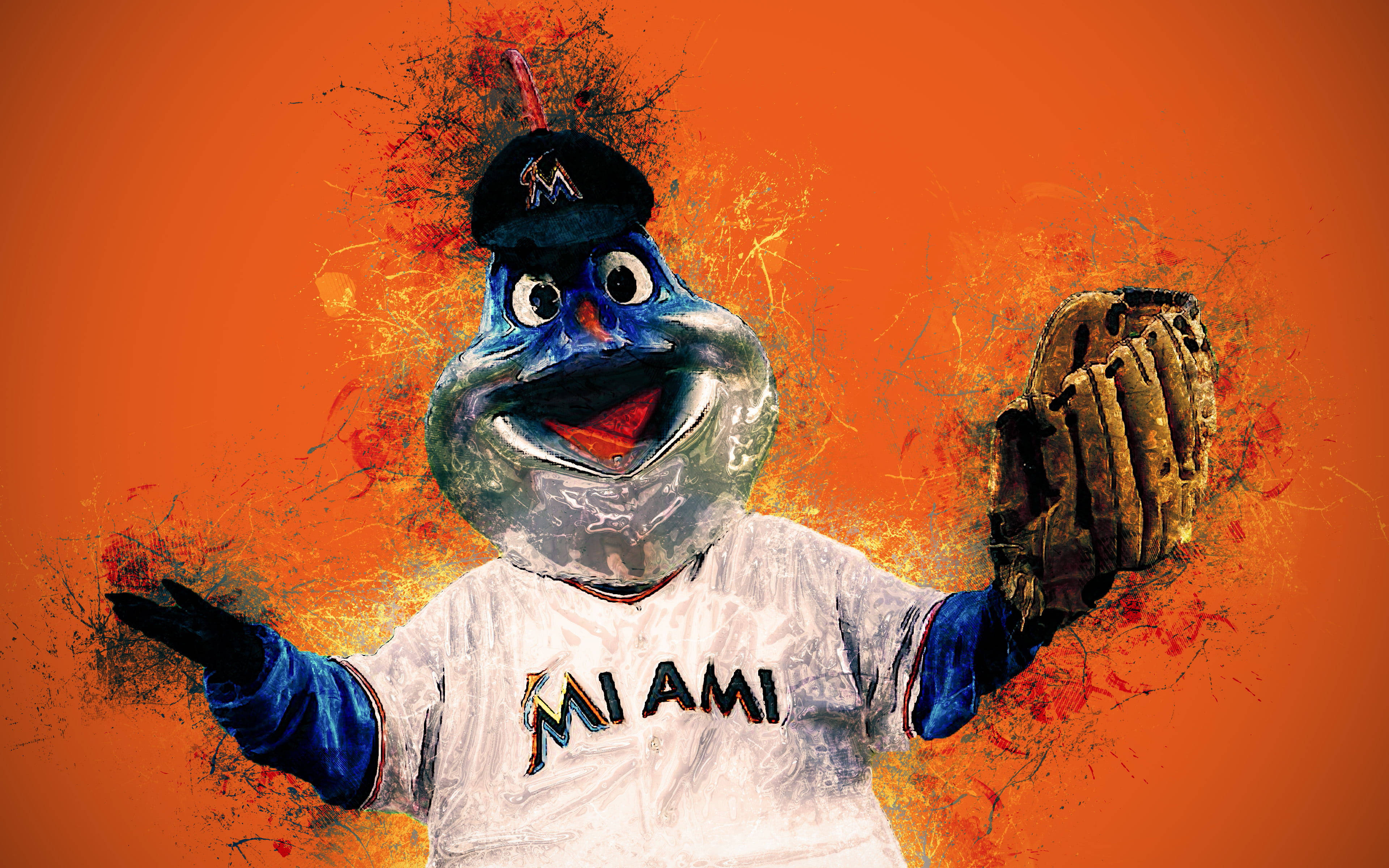 Miami Marlins, mascot, vibrant blue, 4K Desktop Wallpaper
