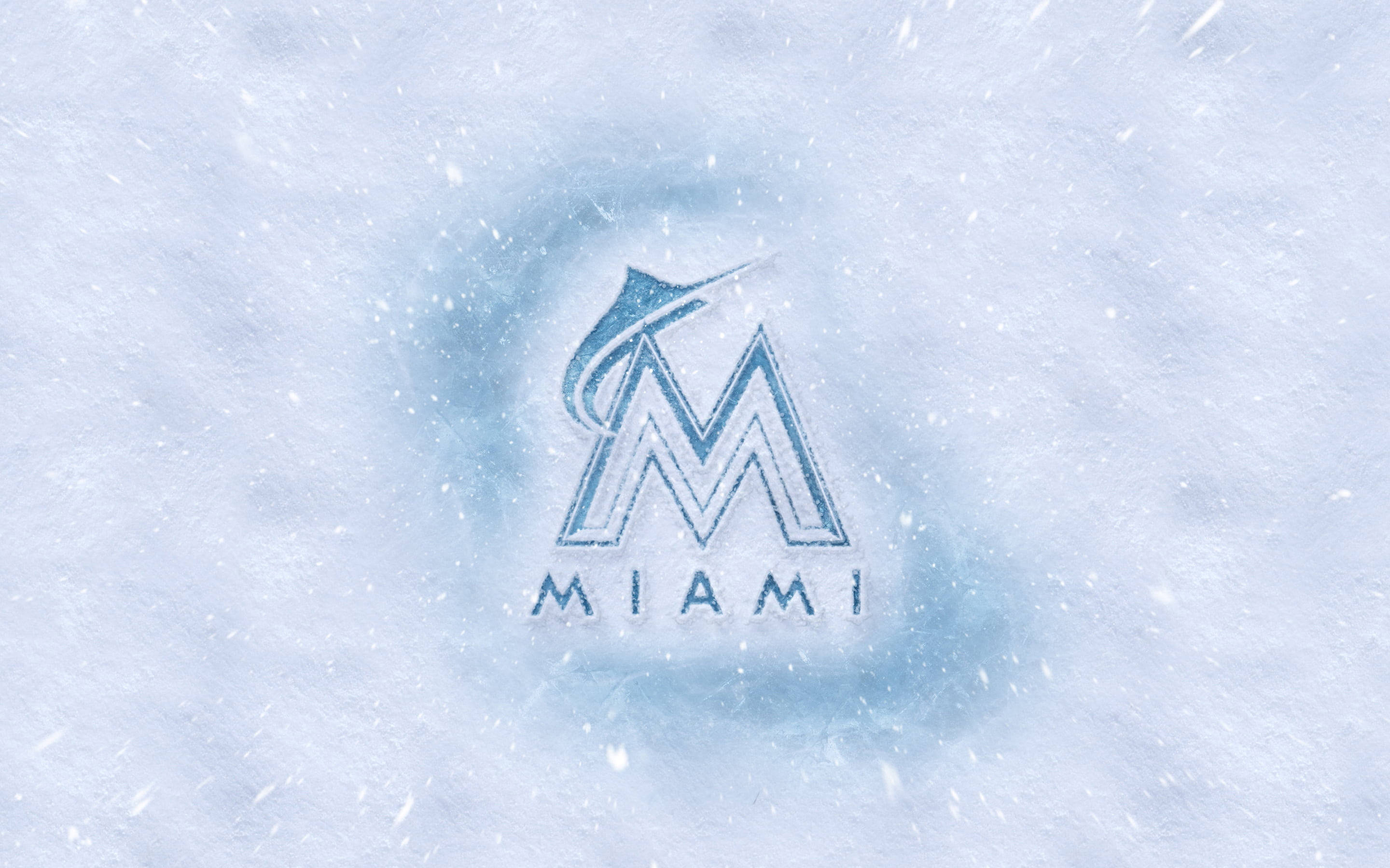 Miami Marlins, logo, snow, 2K Desktop Wallpaper