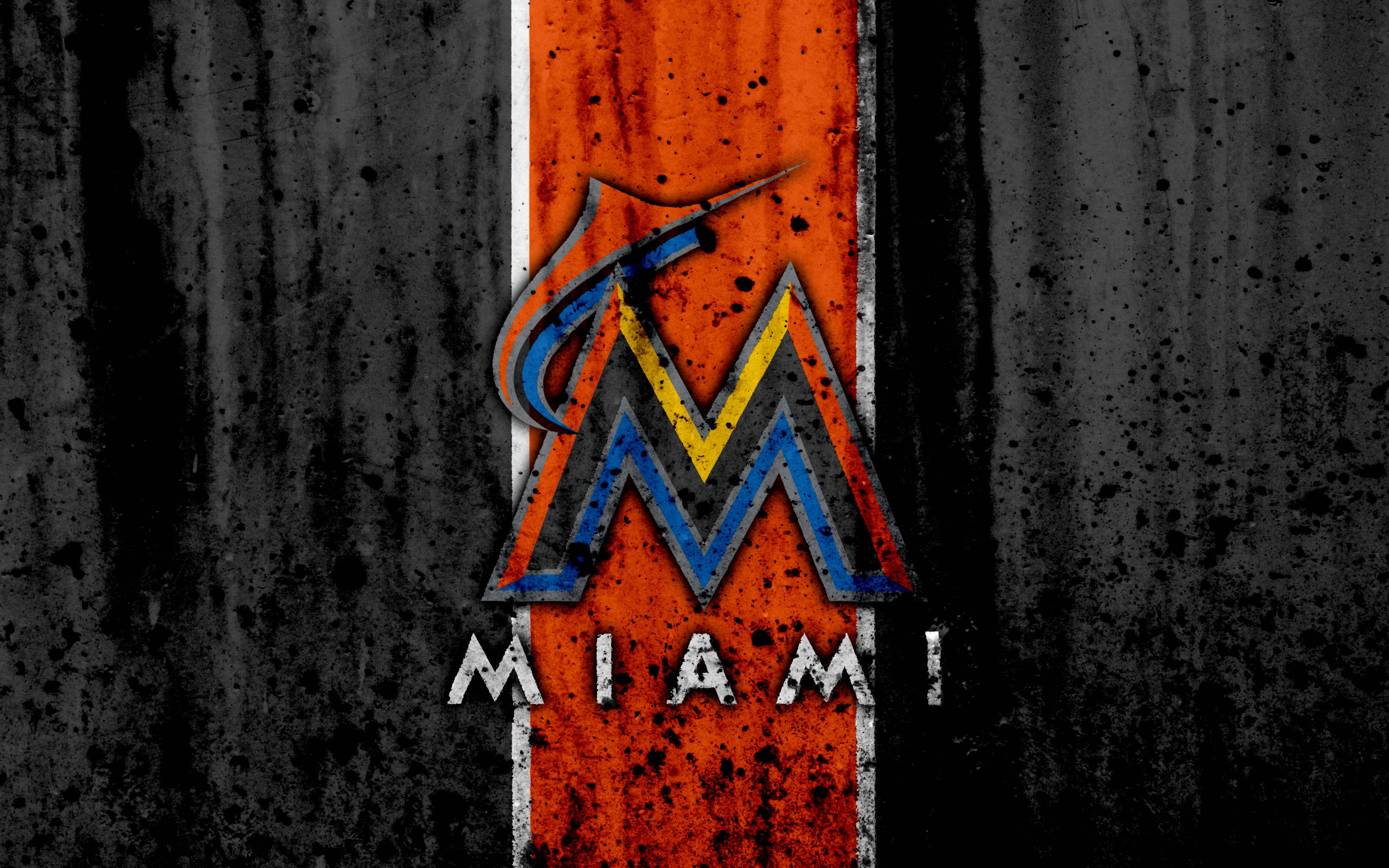 Miami Marlins, stone texture, orange, 4K Desktop Wallpaper