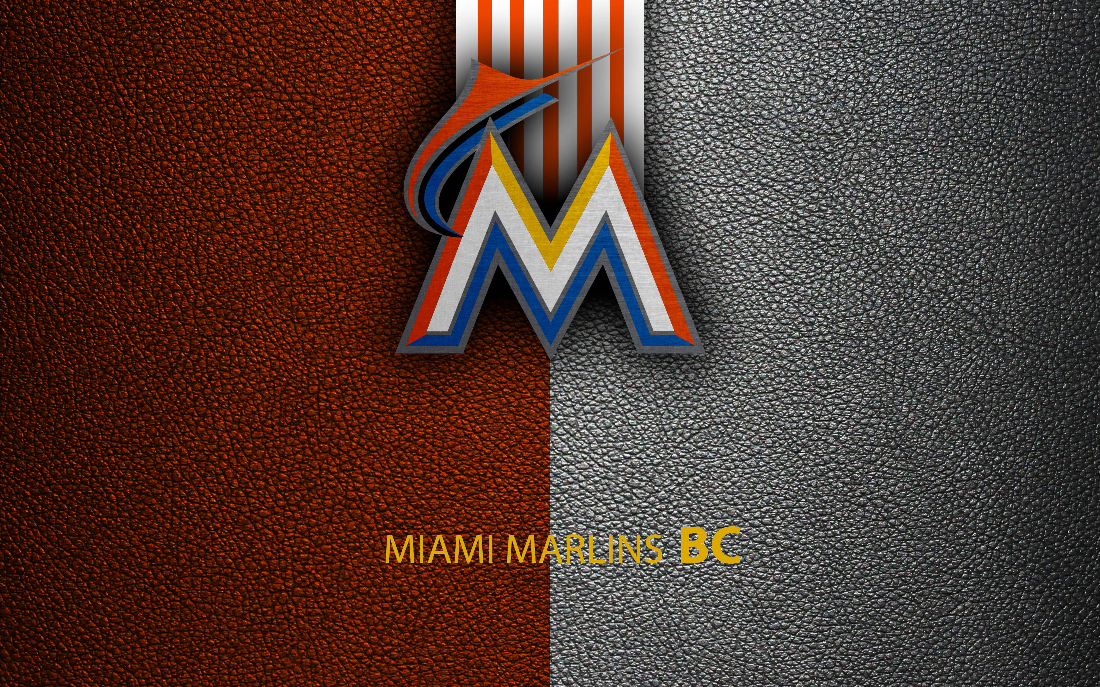 Miami Marlins, leather design, split brown and gray leather, 4K Desktop Wallpaper