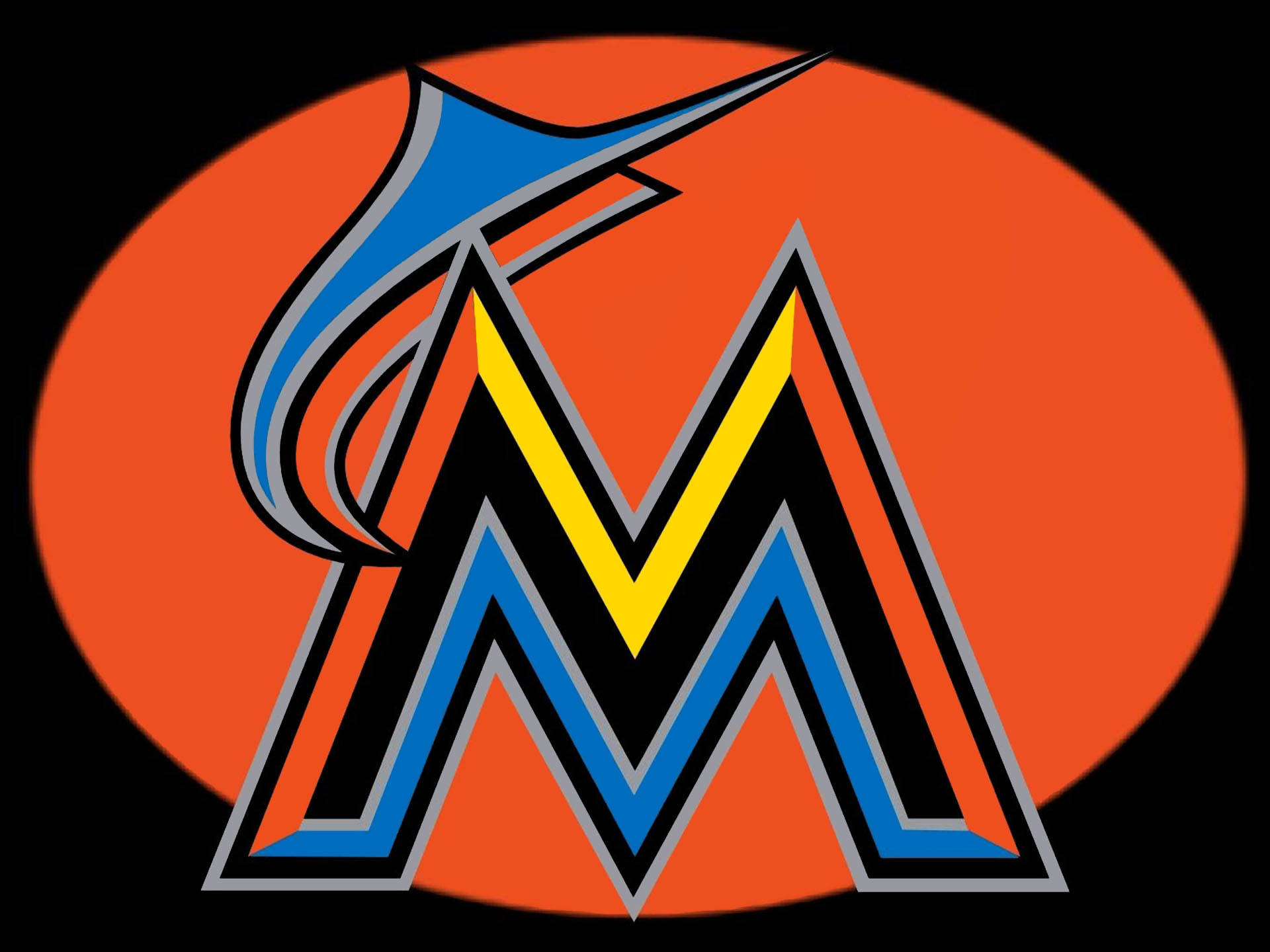 Miami Marlins, 2012 symbol, blue and yellow, Full HD Desktop Wallpaper