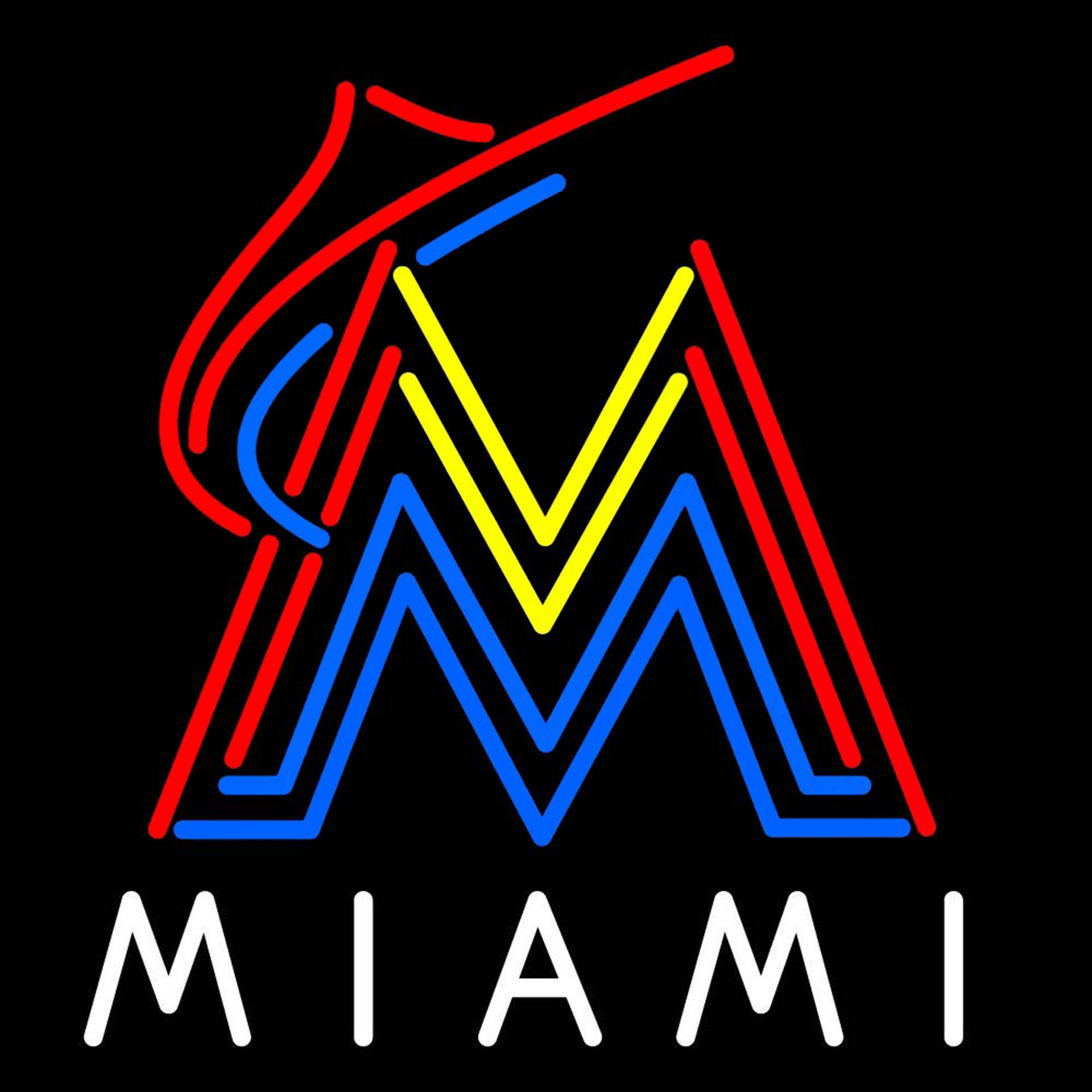 Miami Marlins, neon sign, red blue and yellow lines, Full HD Desktop Wallpaper