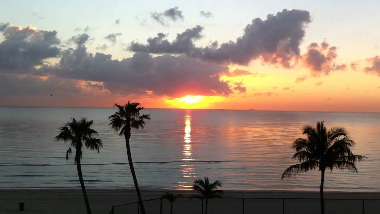 Miami Beach, Sunset, fiery orange, HD Desktop Wallpaper