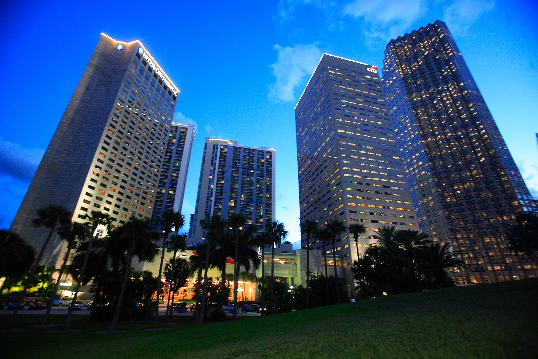 Miami, glass skyscrapers, warm lights, HD Desktop Wallpaper