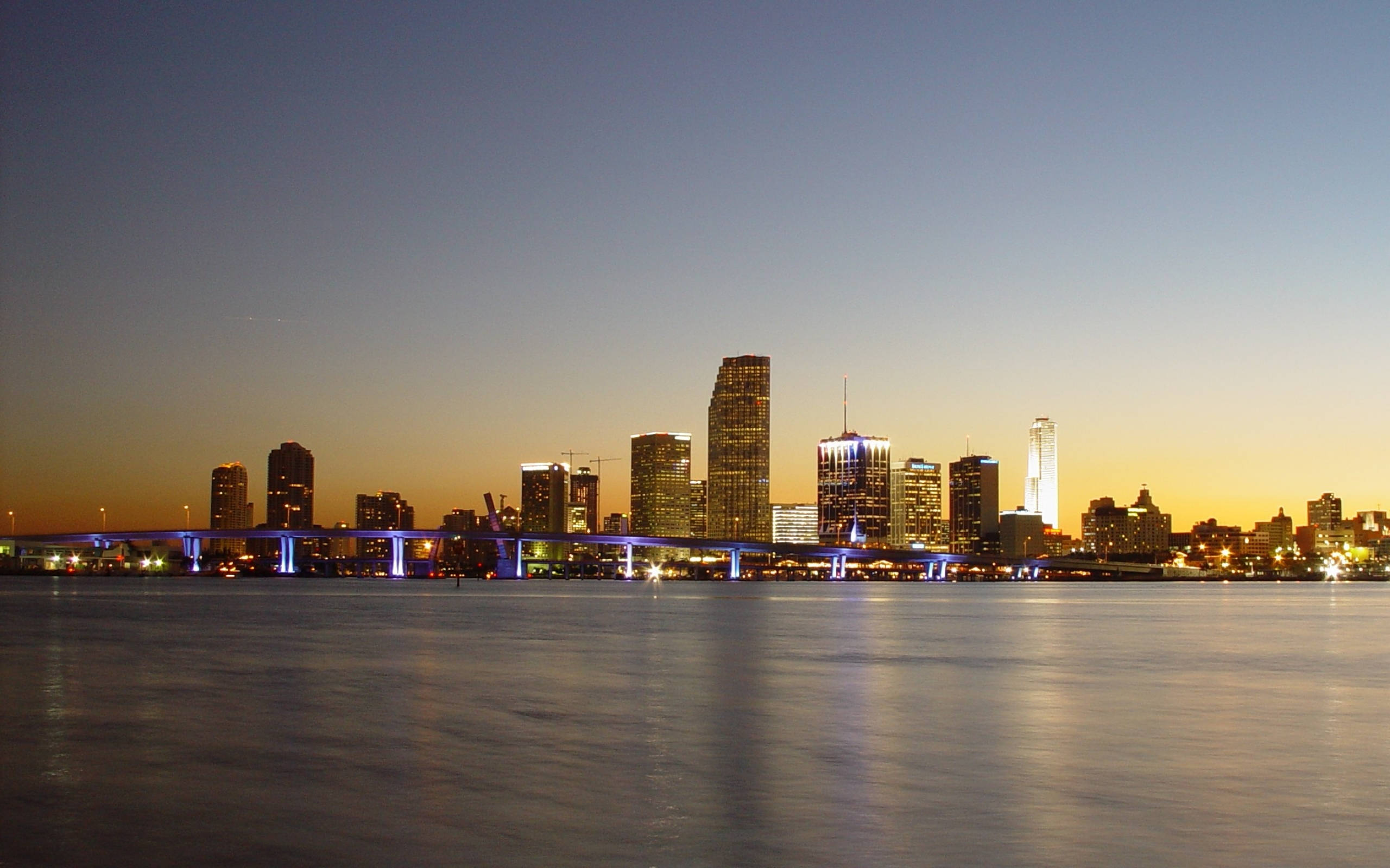 Miami, dusk, glowing skyscrapers, 2K Desktop Wallpaper
