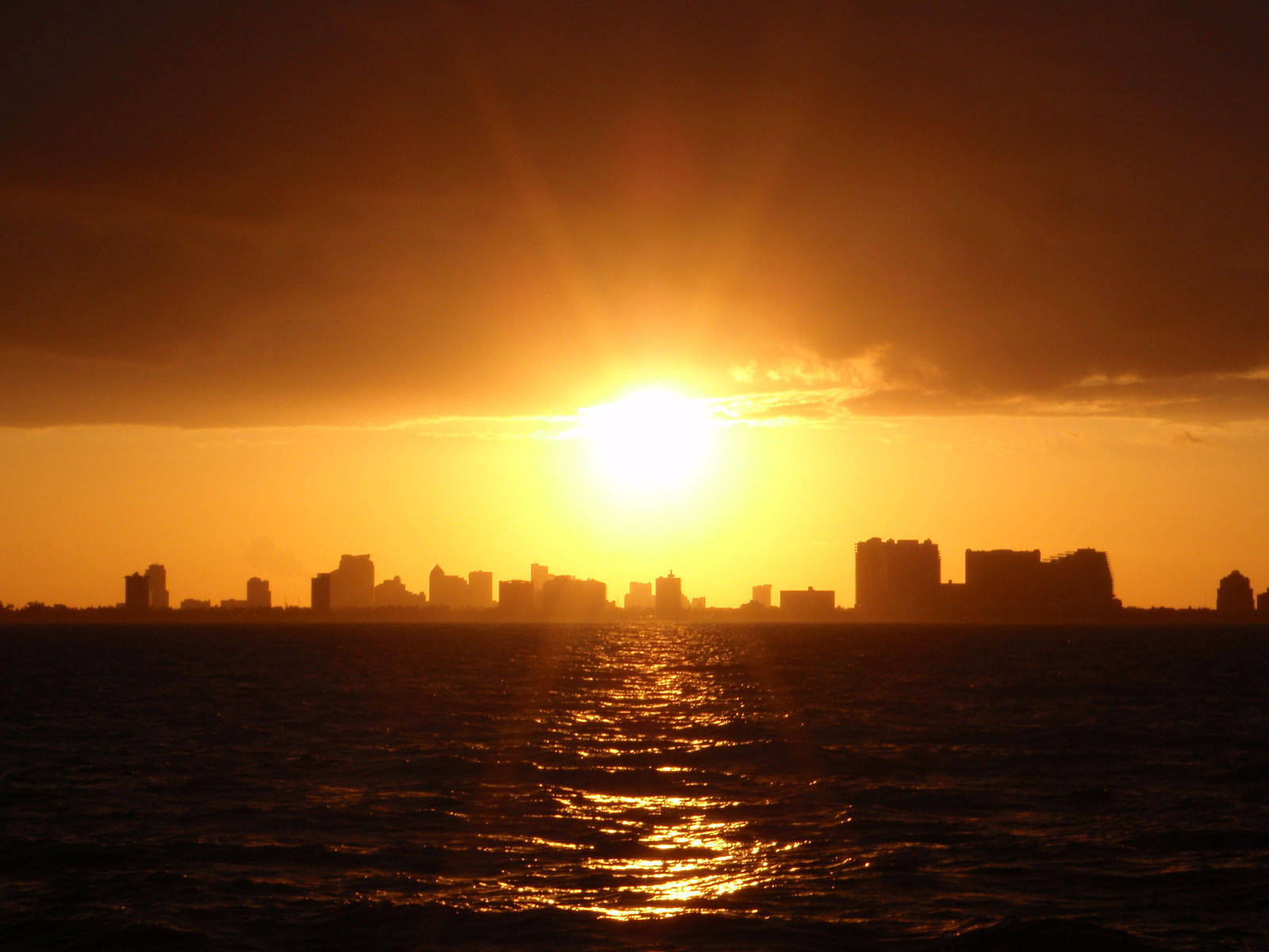 Miami, golden sunset, city skyline, HD Desktop Wallpaper