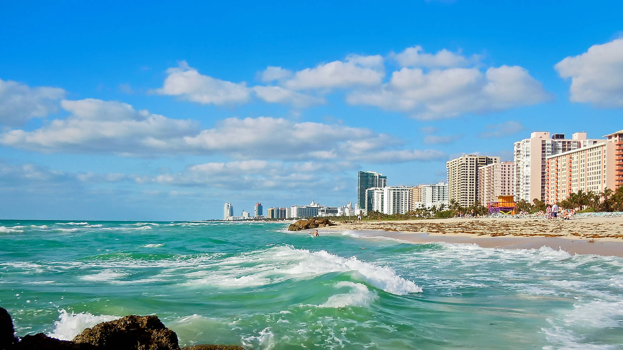 Miami, shoresline, turquoise waves, Full HD Desktop Wallpaper