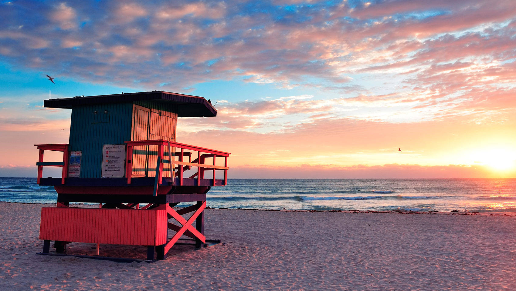 Miami Beach, lifeguard post, sandy beach, HD Desktop Wallpaper