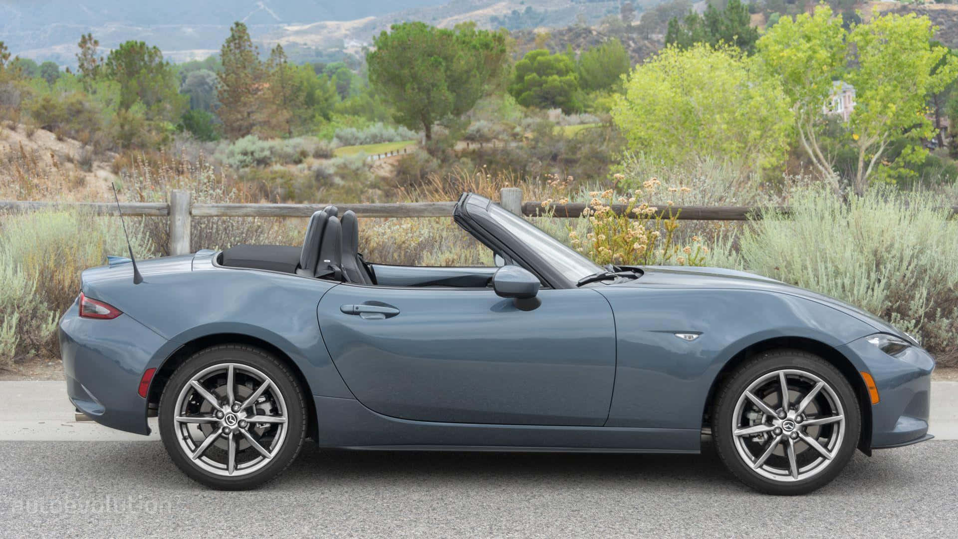 2020 Miata, gray convertible sports car, roadside, Full HD Desktop Wallpaper