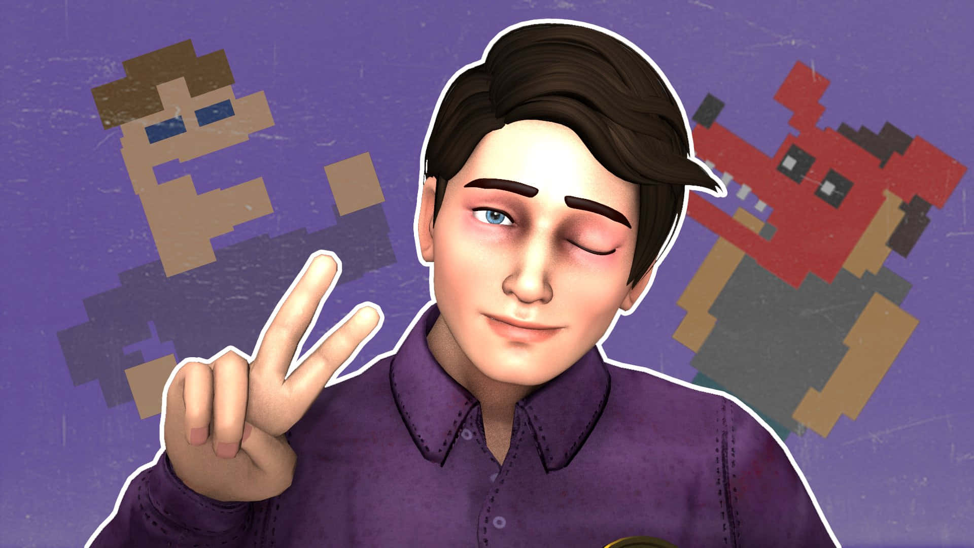 Michael Afton, peace sign, purple shirt, Full HD Desktop Wallpaper