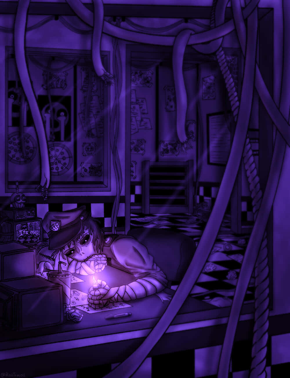Michael Afton, security office, purple light, HD Phone Wallpaper