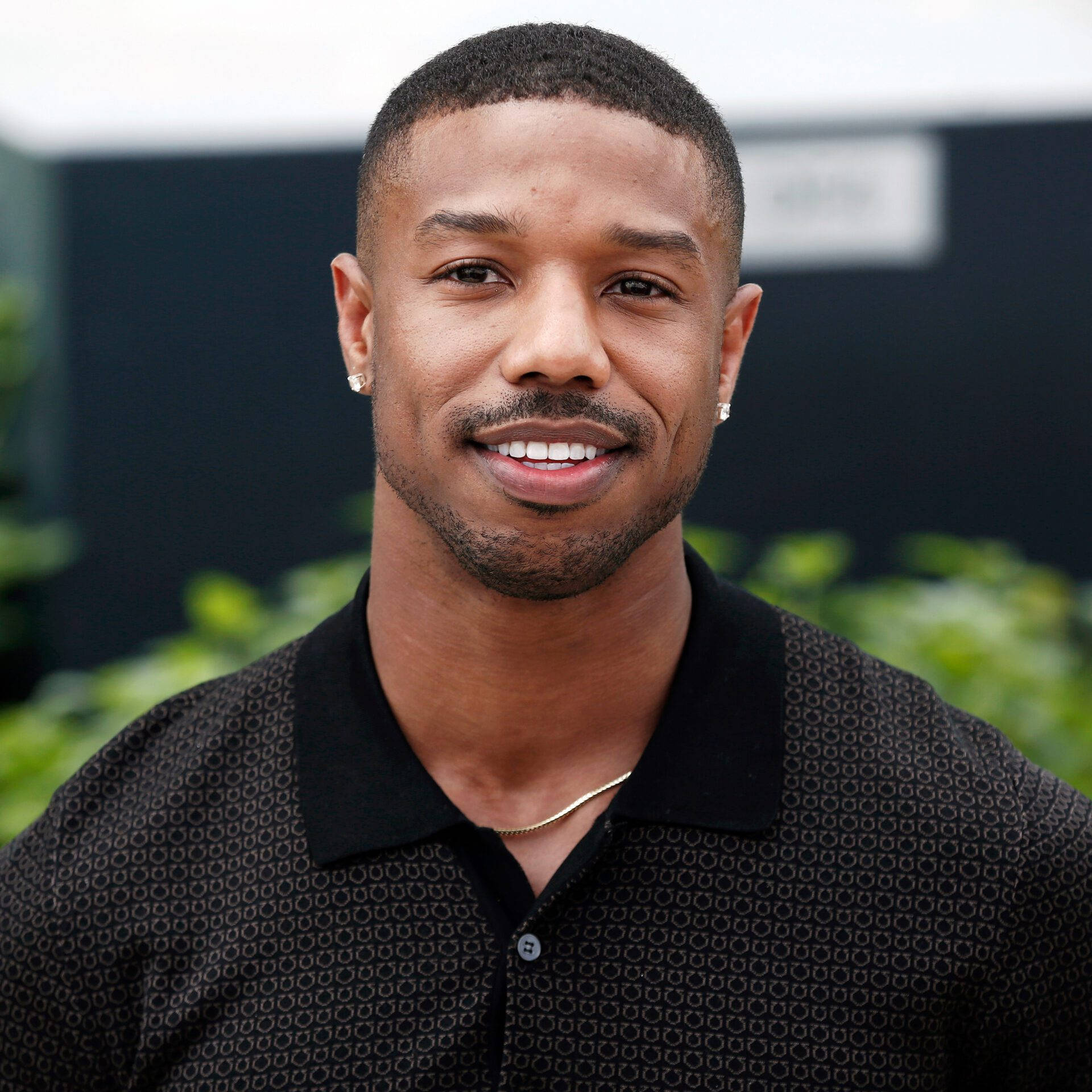 Michael B Jordan, black patterned polo shirt, short dark hair, Full HD Desktop Wallpaper