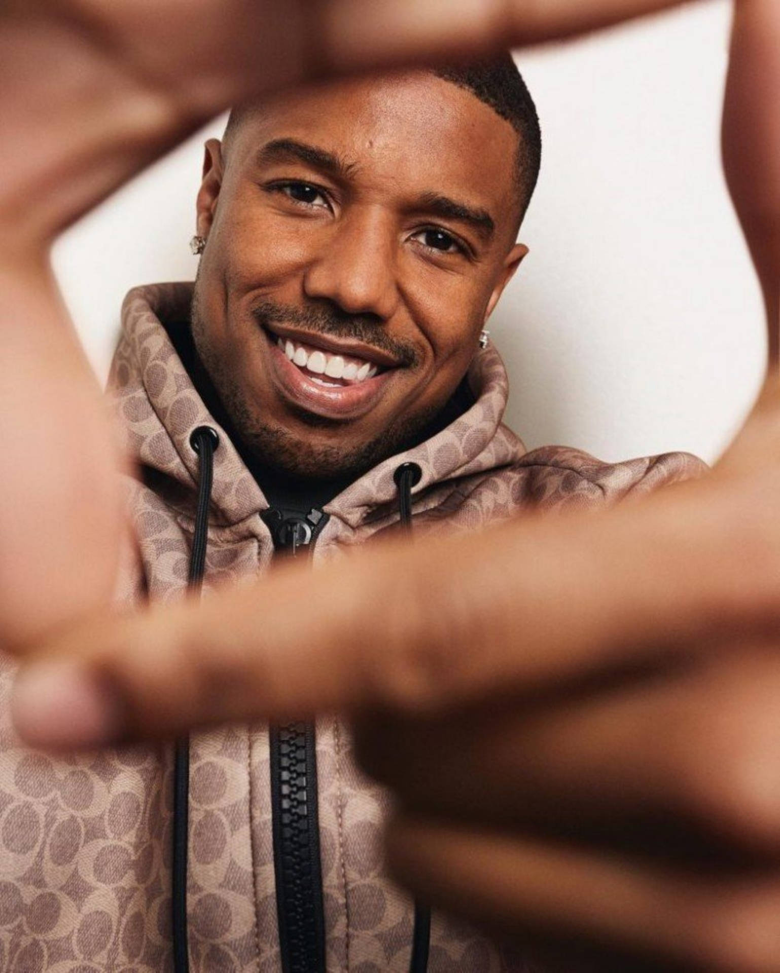 Michael B Jordan, hand gesture, smiles brightly, Full HD Phone Wallpaper