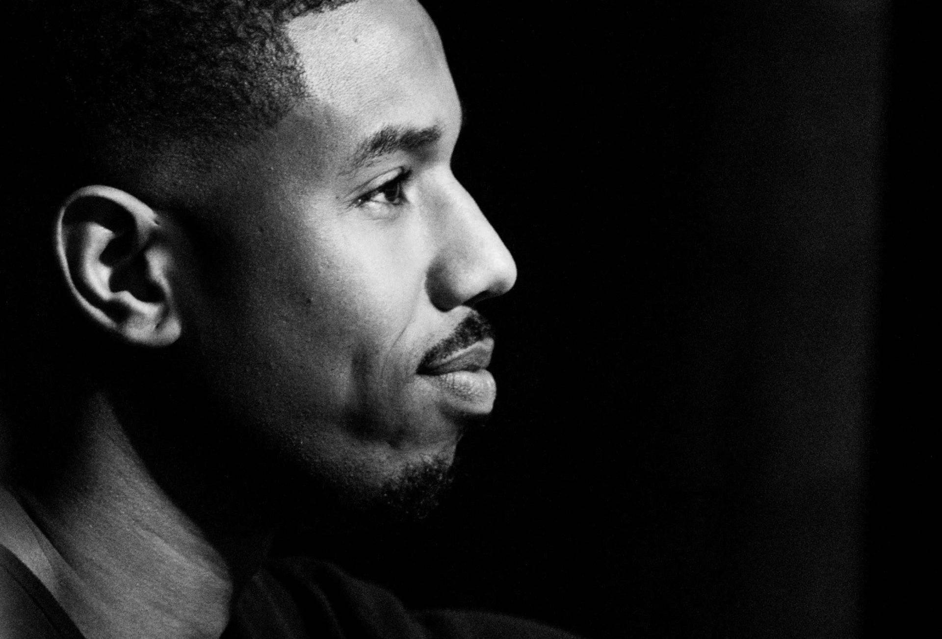 Michael B Jordan, side profile, black and white portrait, Full HD Desktop Wallpaper