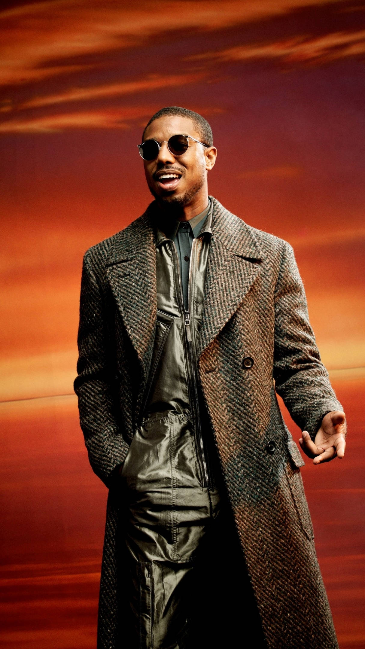 Michael B Jordan, sunset, fiery orange sunset sky, Full HD Phone Wallpaper