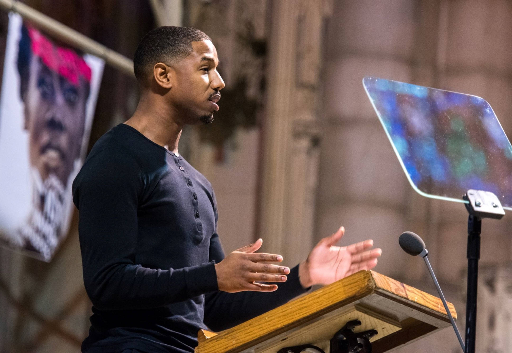 Michael B Jordan, power speech, dark shirt, Full HD Desktop Wallpaper