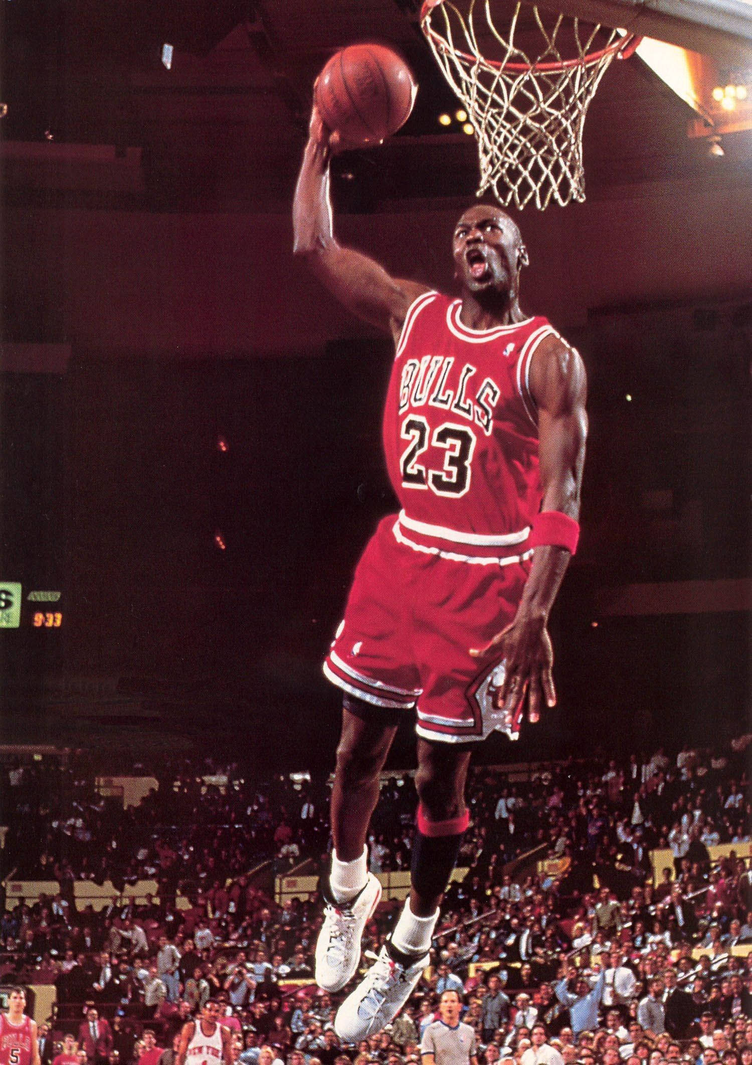 Michael Jordan, red Bulls jersey, dunking a basketball, Full HD Phone Wallpaper