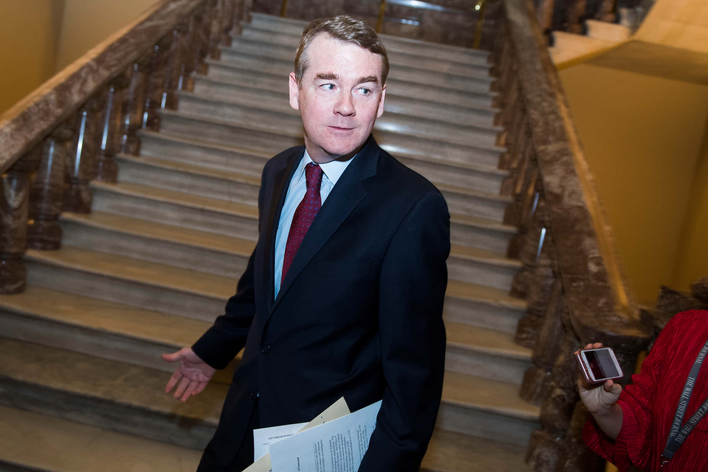 Michael Bennet, dark suit, red tie, Full HD Desktop Wallpaper