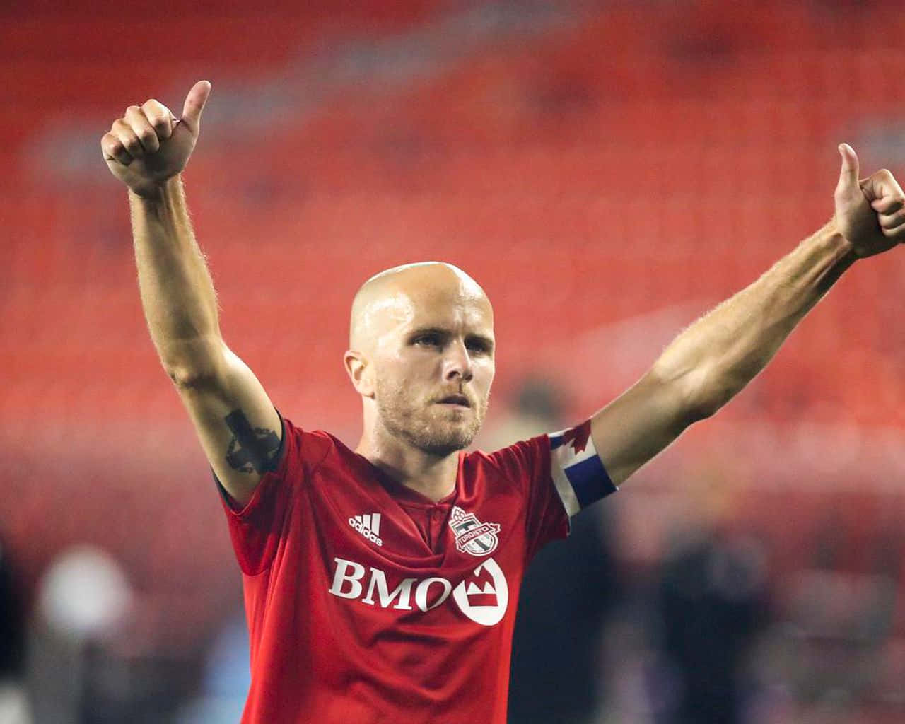 Michael Bradley, red jersey, stadium lights, HD Desktop Wallpaper