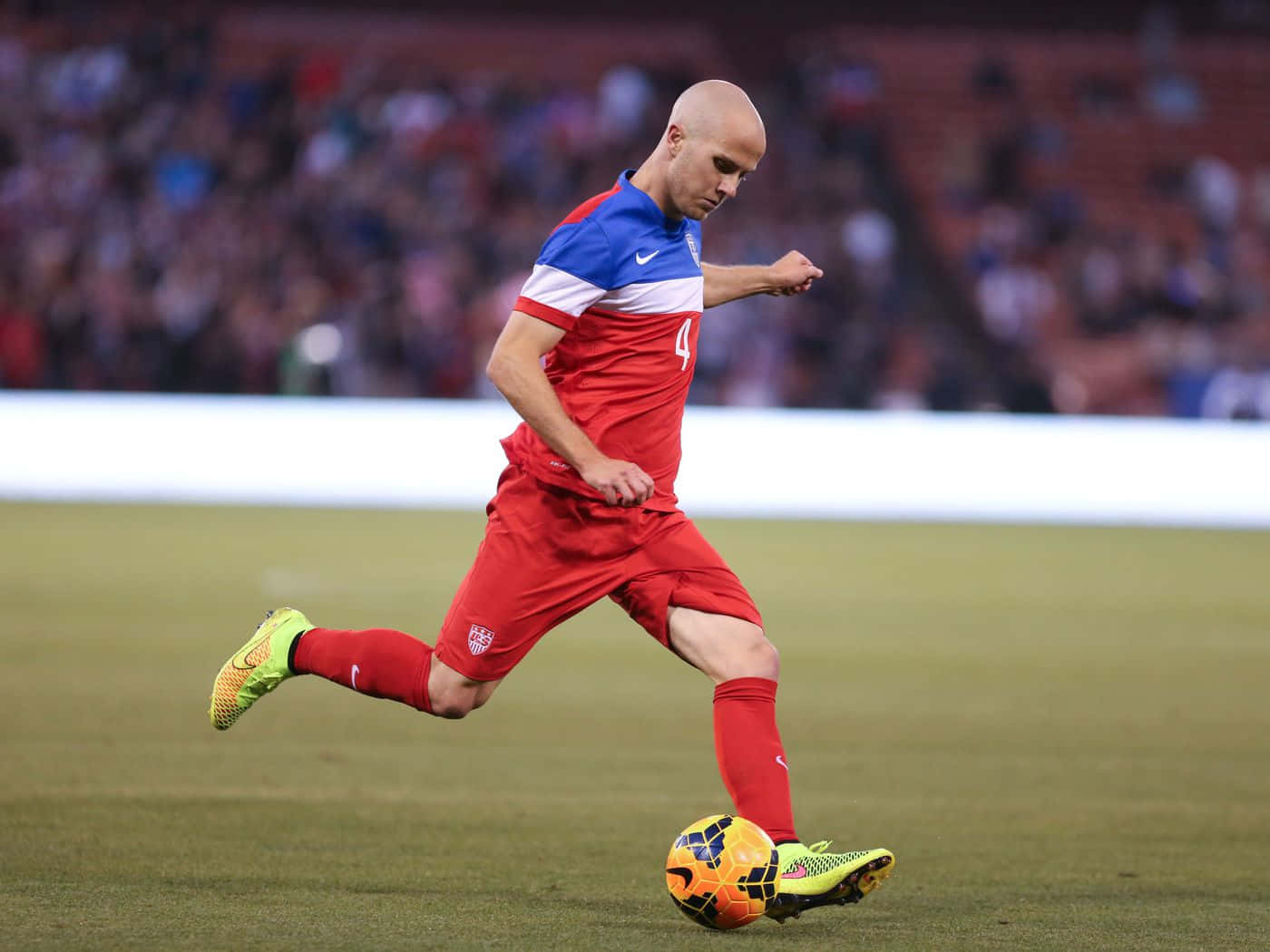 Michael Bradley, red blue and white uniform, vibrant orange soccer ball, HD Desktop Wallpaper