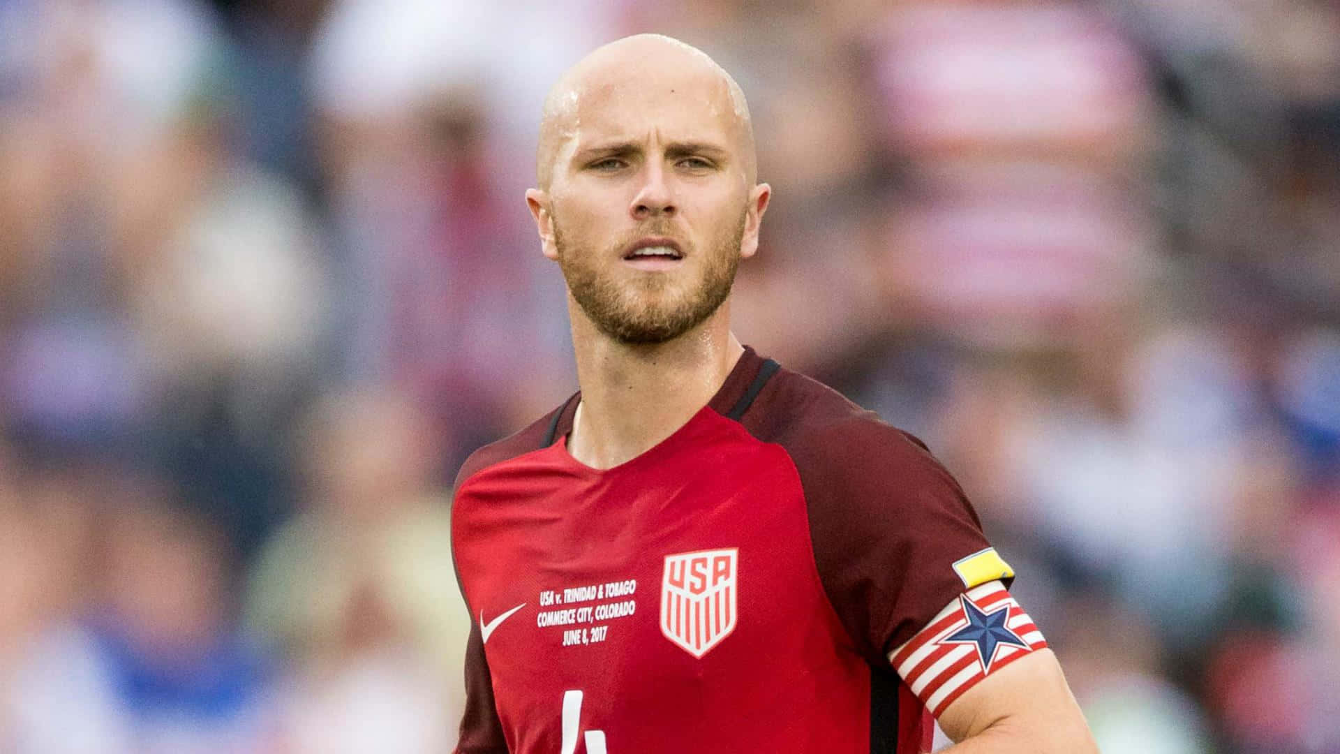Michael Bradley, soccer field, red jersey, Full HD Desktop Wallpaper