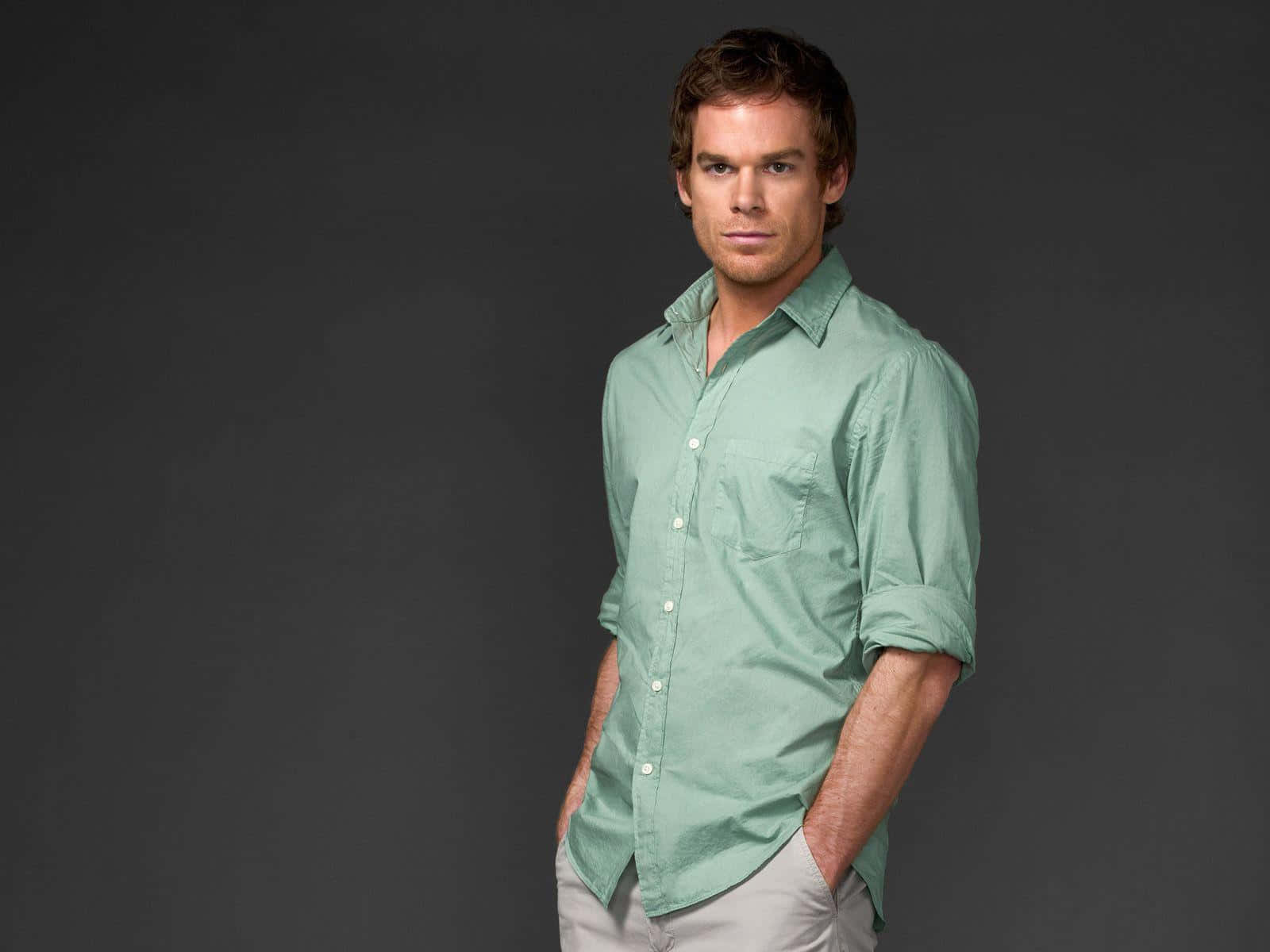 Michael C. Hall, light green button-up shirt, dark gray studio backdrop, HD Desktop Wallpaper