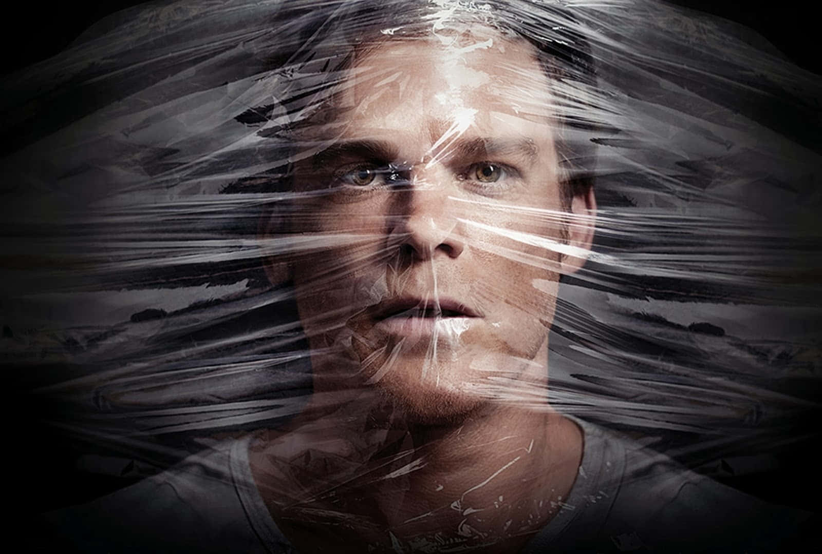 Michael C. Hall, intense face, crinkled plastic wrap, HD Desktop Wallpaper