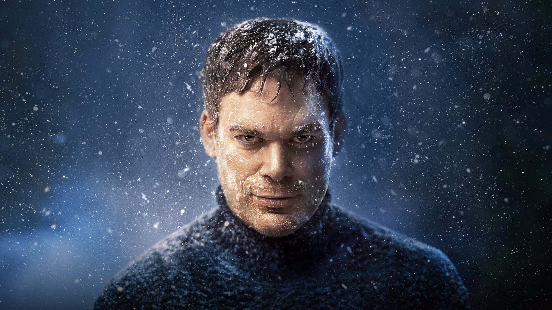 Michael C. Hall, snowflakes, dark snowy backdrop, Full HD Desktop Wallpaper