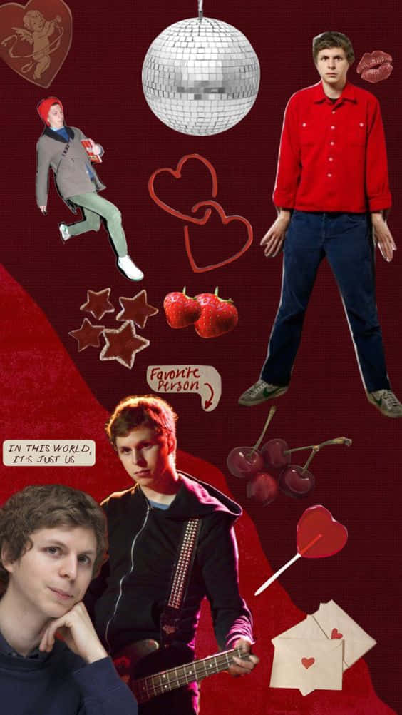Michael Cera, vibrant red, disco ball, SD Phone Wallpaper