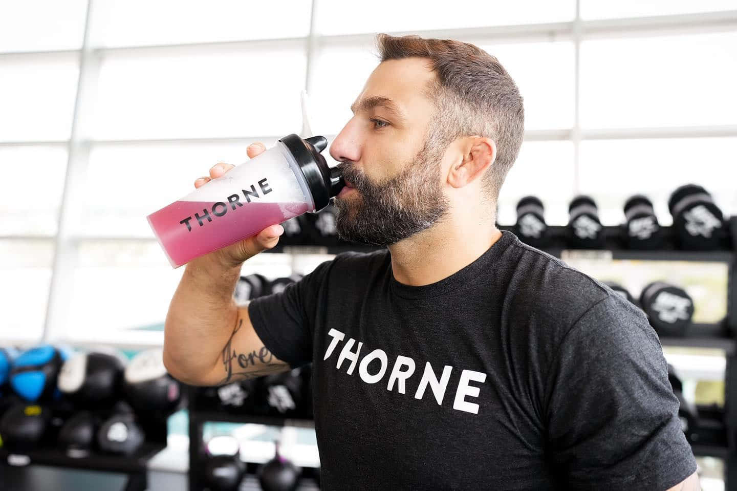 Michael Chiesa, black Thorne t-shirt, pink shake, HD Desktop Wallpaper
